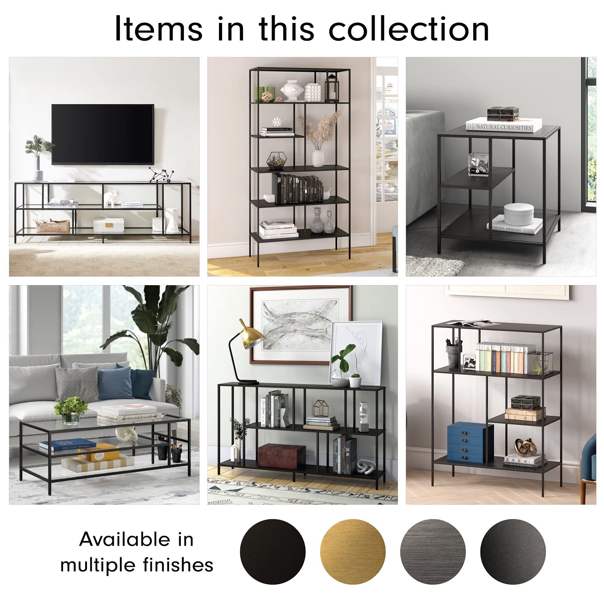 Henn&Hart 48 Inch Tall Rectangular Bookcase in Gunmetal Gray - Modern Bookshelf for Living Room, Bedroom, Office - Perfect for Home Decor, Storage & Organization