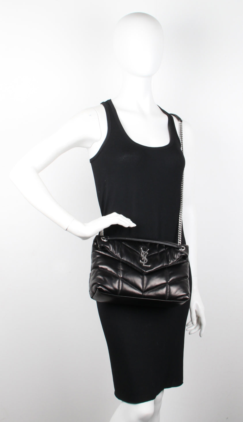 LouLou Puffer Small Crossbody Bag - Black/Nickel Hardware, Stylish & Compact for Everyday Use, Travel, and Night Out