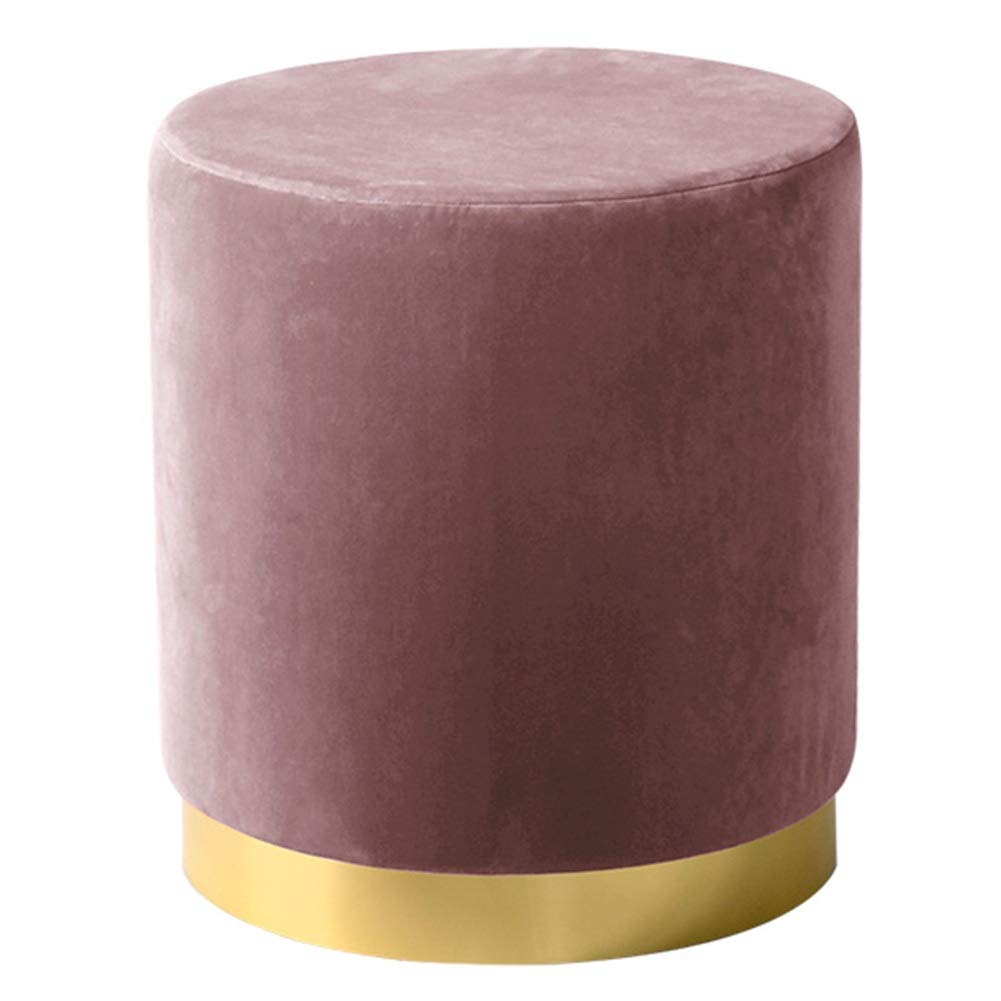 Round Cloth Ottoman Pouffe Footstool - Pink Shoe Bench for Living Room, Sofa Stool & Entryway - Comfortable Pier Ottoman for Changing Shoes & Relaxing