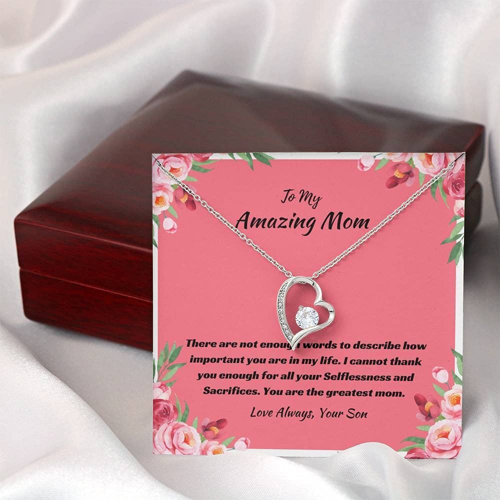 Personalized Jewelry Gift for Mom - Greatest Mom Forever Love Necklace - Mother's Day, Birthday & Thank You Gift from Son - Perfect for Special Occasions & Everyday Wear