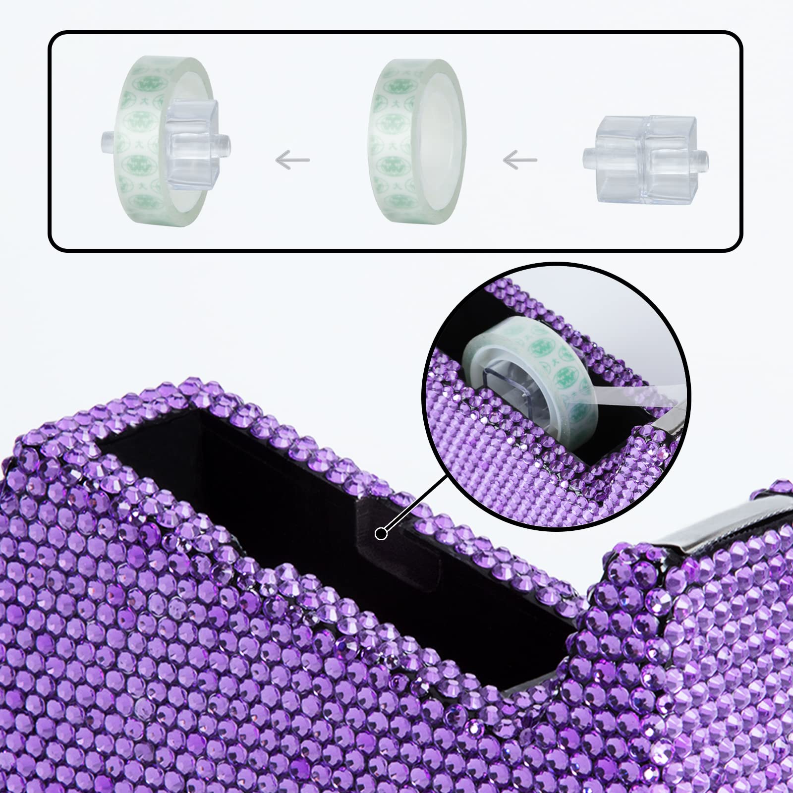 Elegant Purple Crystal Handmade Desktop Tape Dispenser & Stapler Set - Perfect for Office, School, and Home Organization