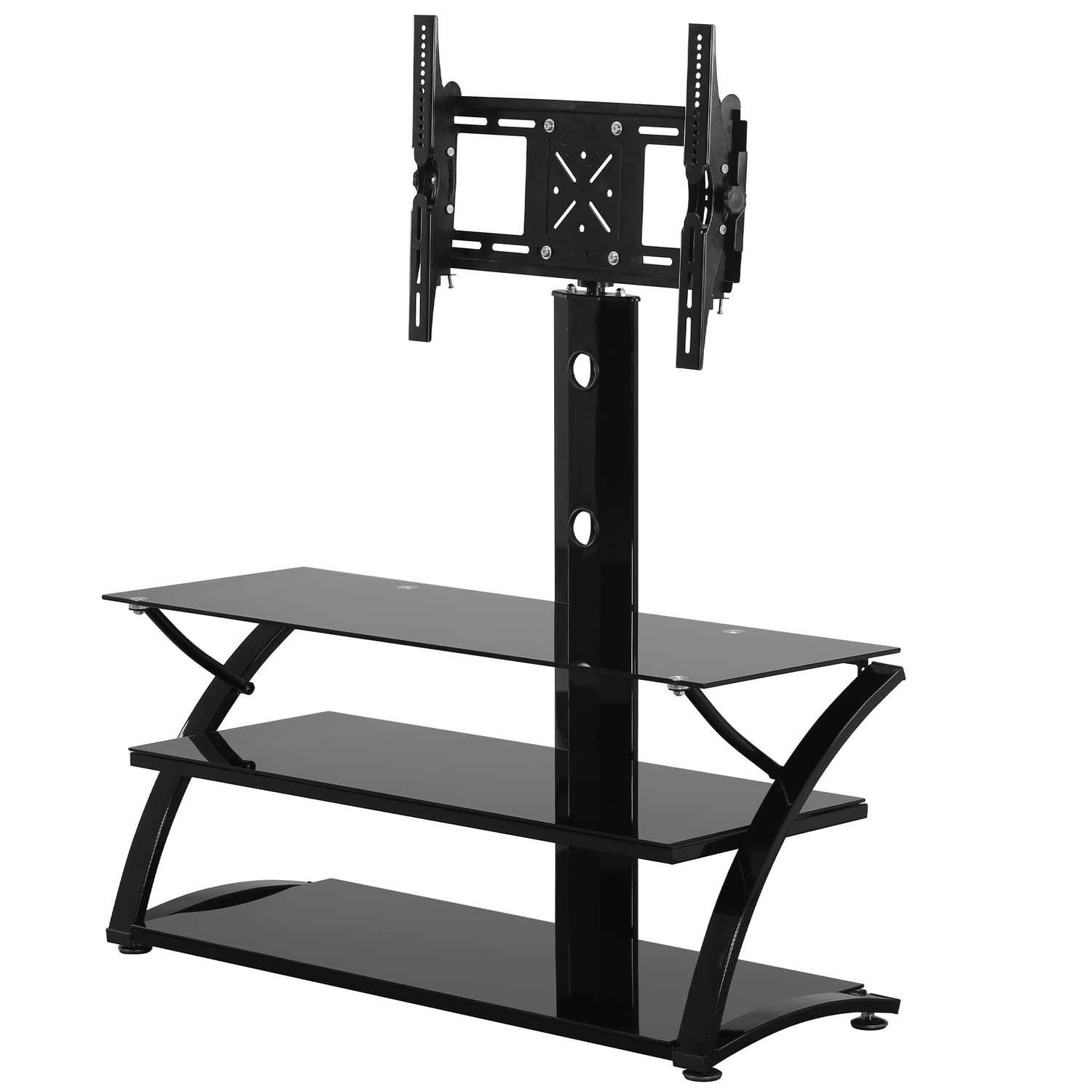 Better Home Products Black Rosa Swivel Mount Glass TV Stand for 60-inch TVs - Perfect for Living Room, Bedroom & Home Theater Setup