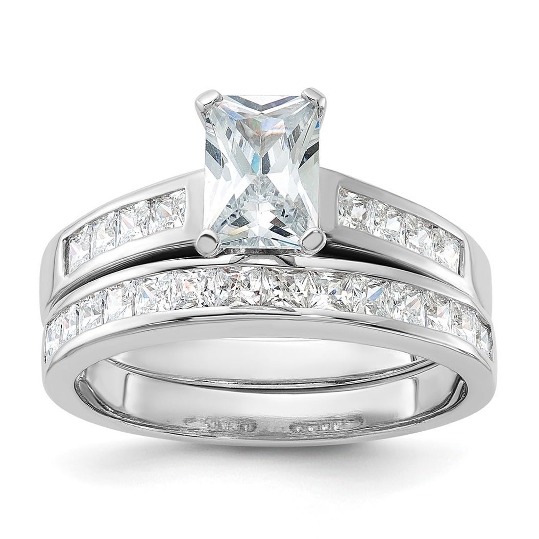 925 Sterling Silver Polished 2 Piece CZ Cubic Zirconia Simulated Diamond Wedding Ring Set for Women - Elegant Bridal Jewelry for Engagement, Anniversary & Special Occasions