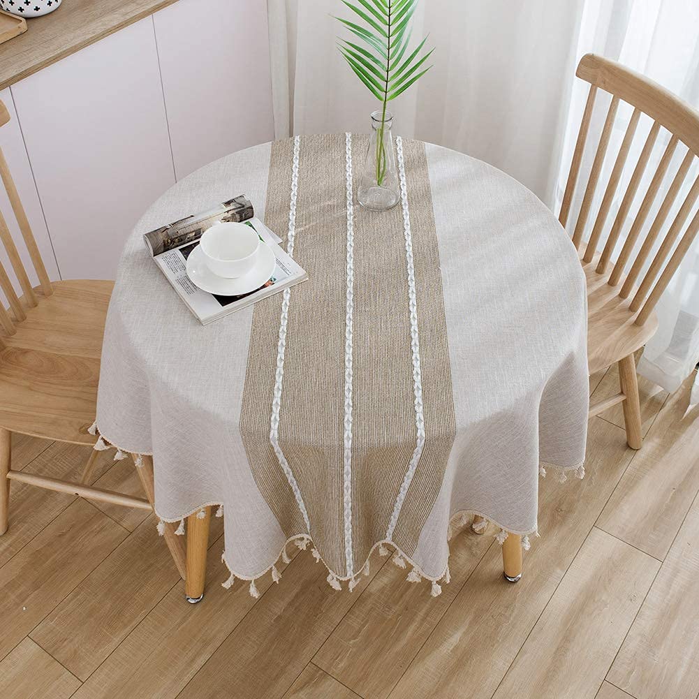 Premium Round Tablecloth 55 Inch - Wrinkle-Free Linen Table Cover, Washable & Anti-Fading Light Coffee Tablecloth for Dining, Parties, Weddings & Fall Decor