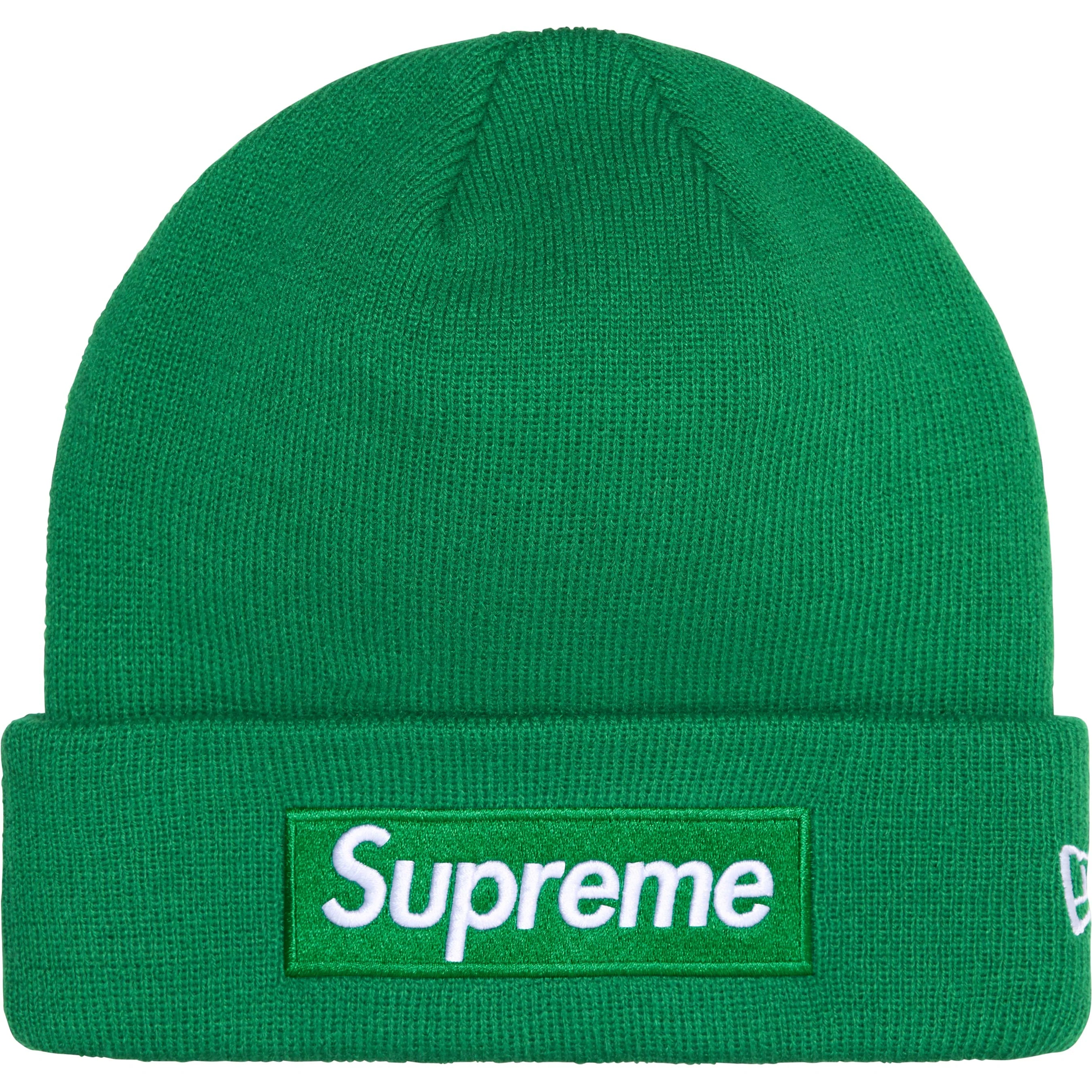 Supreme New Era® Box Logo Beanie - Green Knit Winter Hat for Men & Women - Perfect for Cold Weather, Streetwear Fashion & Outdoor Activities