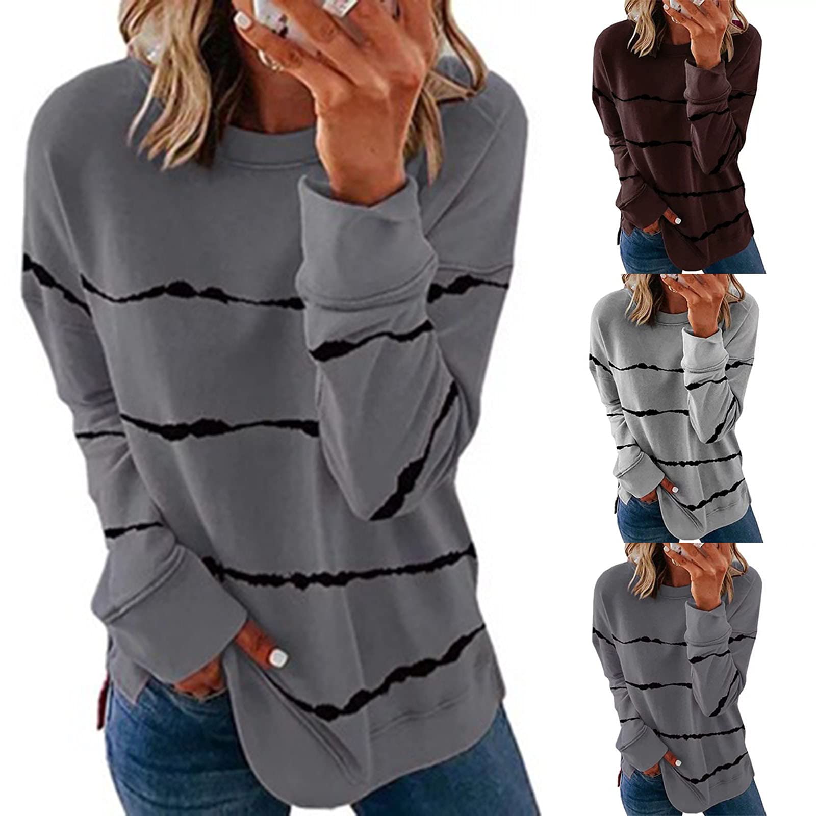 RKSTN Women's Long Sleeve Blouse - Loose Fit Casual T-Shirt & Crewneck Sweatshirt | Dressy Fall Tops 2024 | Perfect for Office Wear, Weekend Outfits & Layering