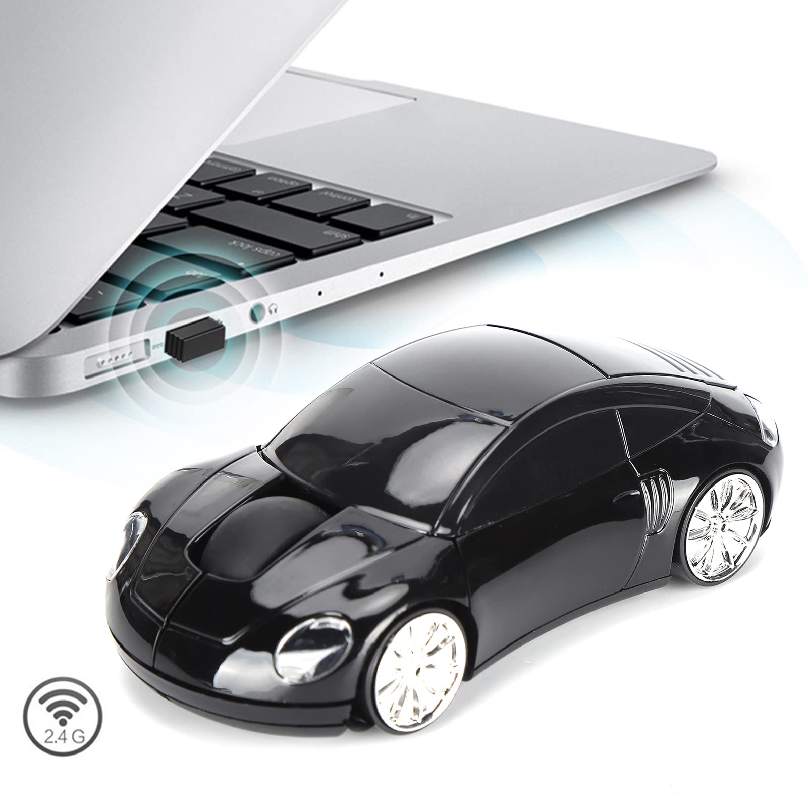 2.4G Wireless Car-Shaped Mouse with USB Receiver - Portable Optical Laptop Mouse for Notebook & Desktop Computers | Smart Power Saving Technology | Perfect for Office Work, Gaming & Travel Use