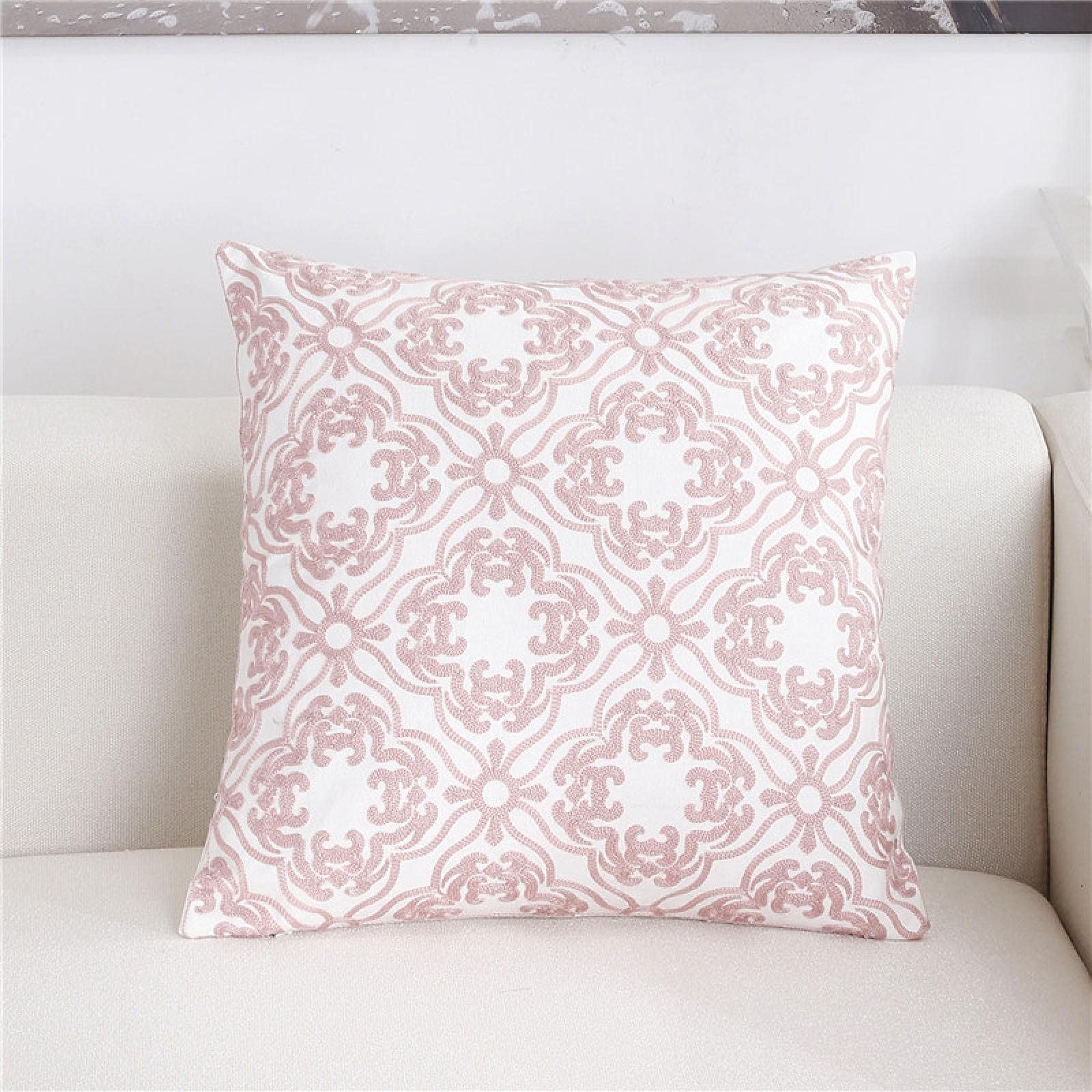 Geometric Cotton Pillow Covers 45x45 - Pink Gray Blue Decorative Cushion Covers for Sofa, Bed & Home Decor | Soft Washable Pillowcases for Living Room, Bedroom & Dorm