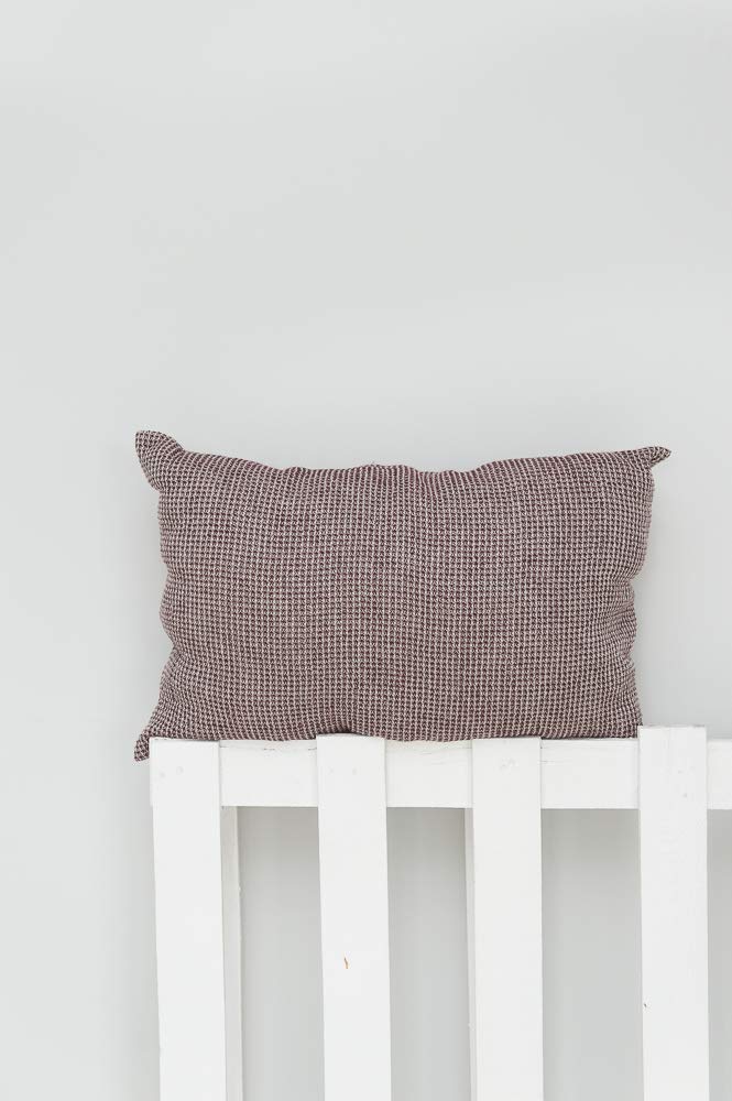Soft Waffle Linen Throw Pillow 24x16 Inch - Burgundy Textured Decorative Cushion | Certified Natural & Sustainable European Linen | Perfect for Sofa, Bedroom & Living Room Decor