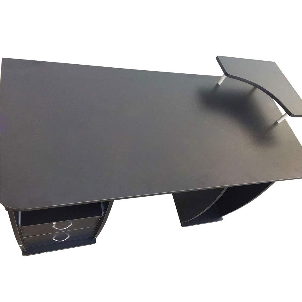 Ergonomic Computer Desk with 2 Storage Drawers & Pull-Out Keyboard Tray - Home Office Workstation with Printer Stand - Perfect for Small Spaces, Bedroom, and Remote Work Setup