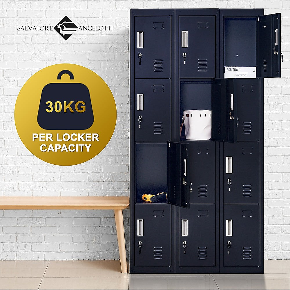 12-Door Locker with Standard Lock & Keys - Heavy Duty Metal Storage Cabinet for Office, Gym, School, Home & Shed - Ideal for Secure Equipment, Personal Belongings & Sports Gear Storage