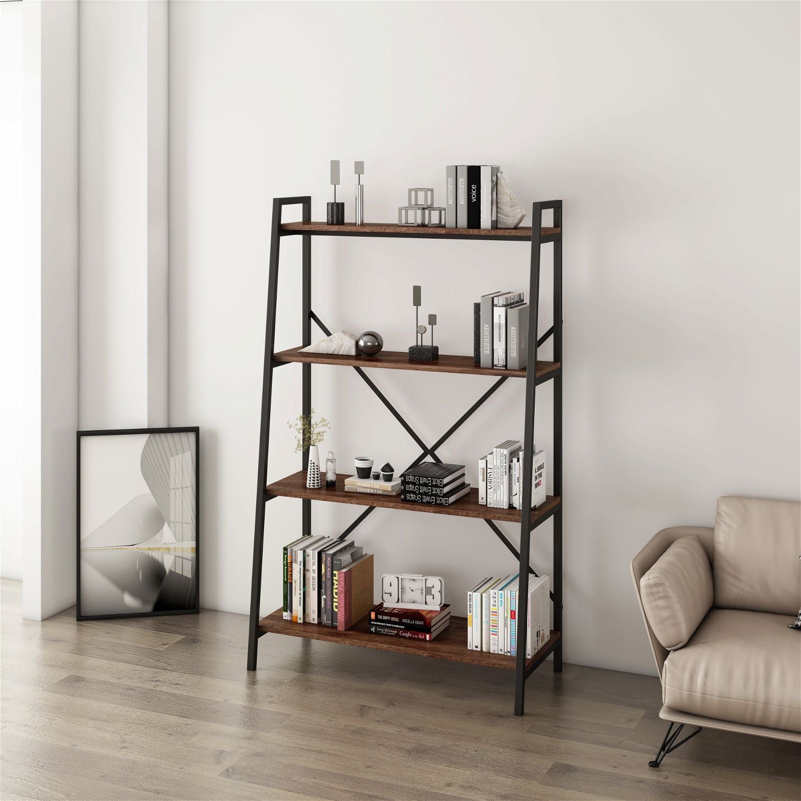 Workzone ASPECT 1300 Dark Oak Bookcase - 5 Shelf Storage Bookcase for Living Room, Office & Bedroom - Sturdy Wooden Bookshelf for Home Organization & Decor