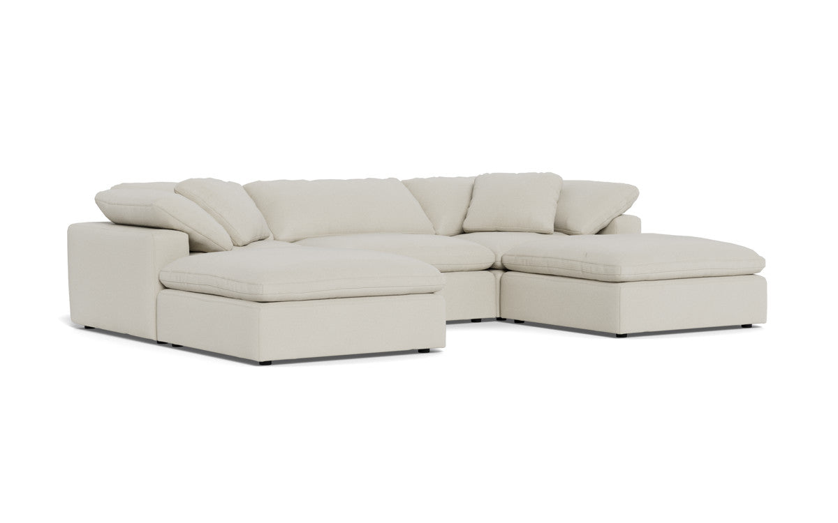 Fluffy 3-Piece Sofa Set with Double Ottoman - Soft Plush Living Room Furniture for Cozy Home & Lounge Relaxation