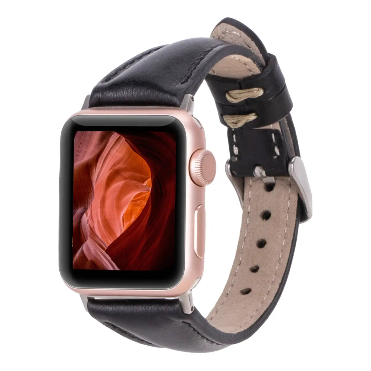 Premium Black Leather Slim Apple Watch Band - Stylish & Comfortable Replacement Strap for Work, Gym & Everyday Wear