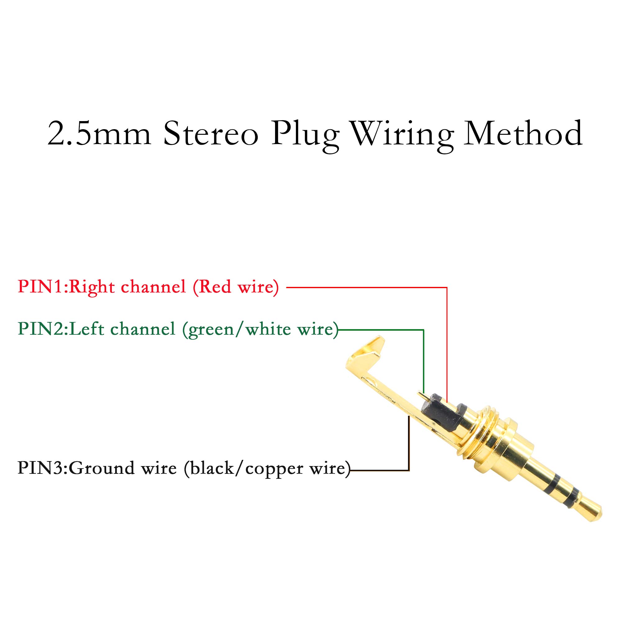 2.5mm Gold Plated Audio Solder Plug - 3 Pole DIY Replacement Terminal Connector for Stereo Headphone Repair (2-Pack) | Perfect for DIY Audio Cable Fixing & Headphone Jack Replacement