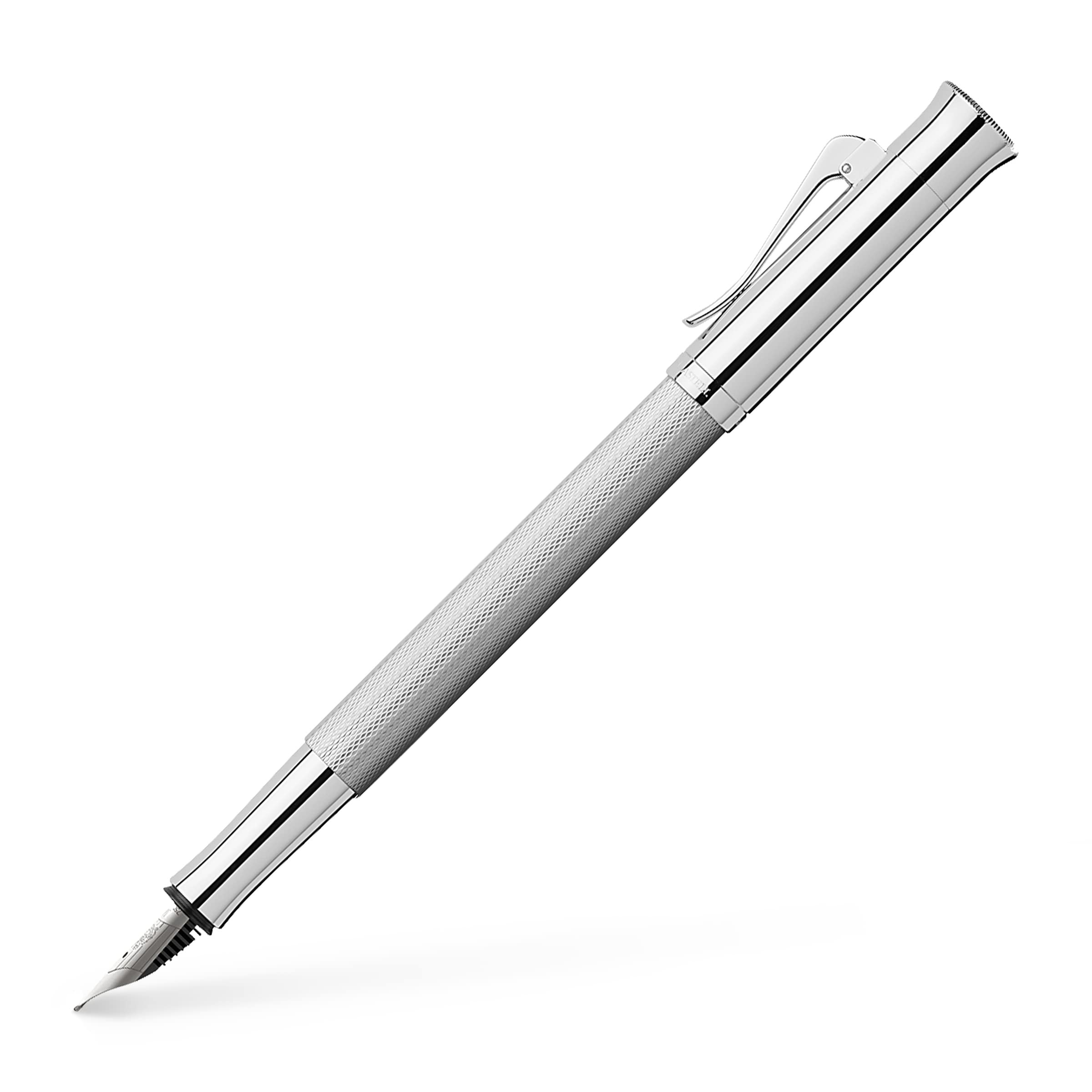 Premium GRAF von Faber-Castell Medium Guilloche Fountain Pen with Rhodium Finish - Luxury Writing Instrument for Business Signatures, Calligraphy & Gift Giving