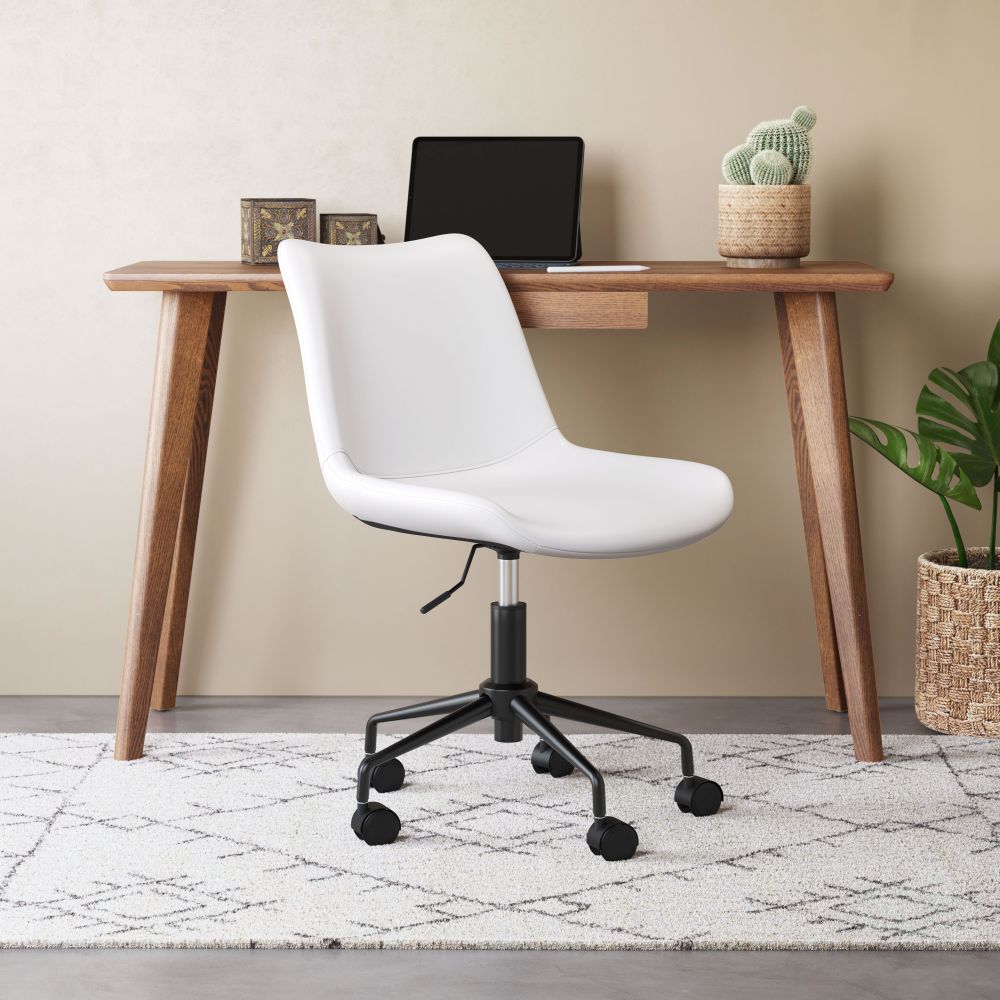 Zuo Modern Byron Office Leather Armless Chair - Ergonomic Executive Desk Chair for Home & Office Workspace - Comfortable Leather Task Chair for Professionals