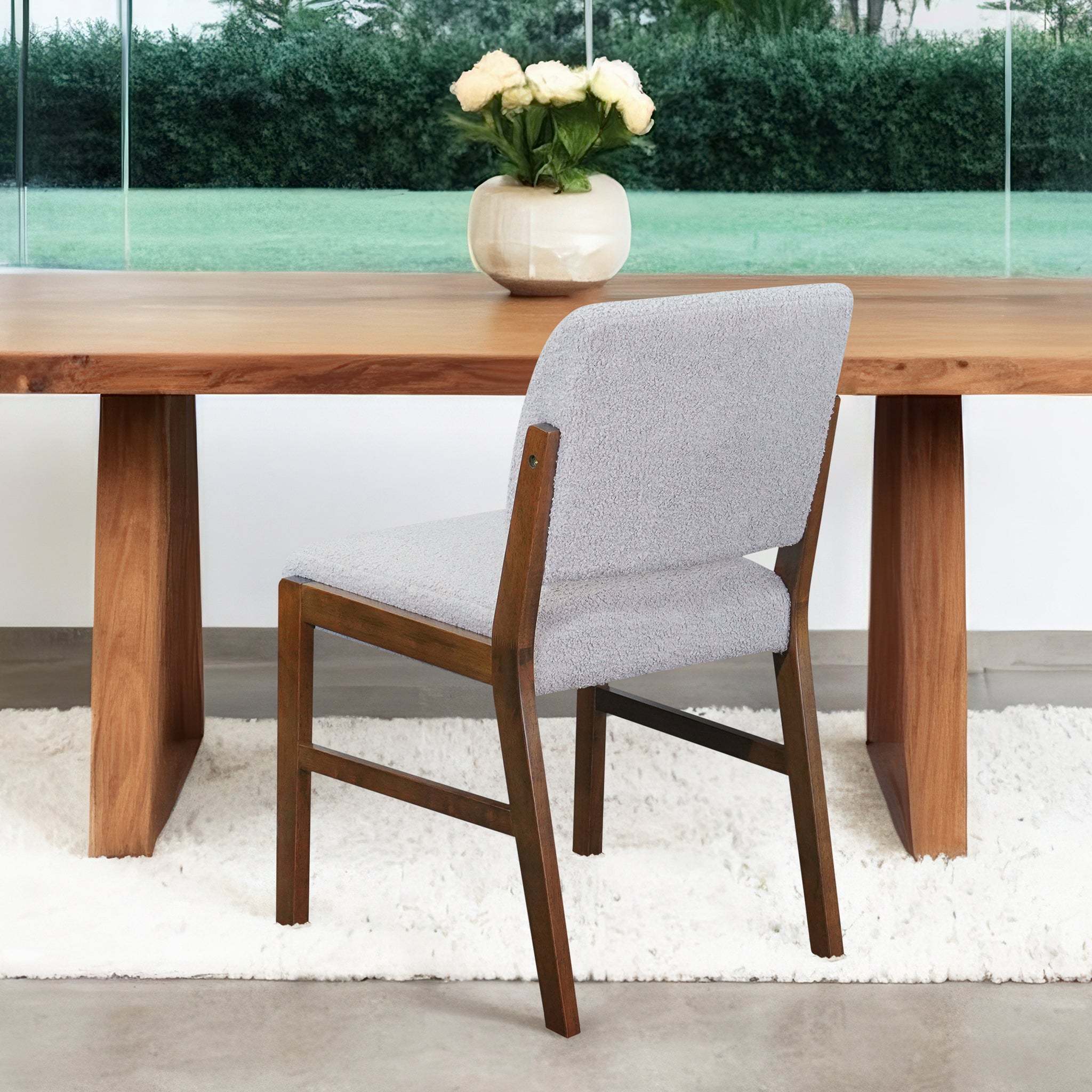 Caldwell Dining Chairs Set of 2 - Light Grey Boucle Upholstered Modern Kitchen Chairs for Dining Room, Breakfast Nook & Small Spaces