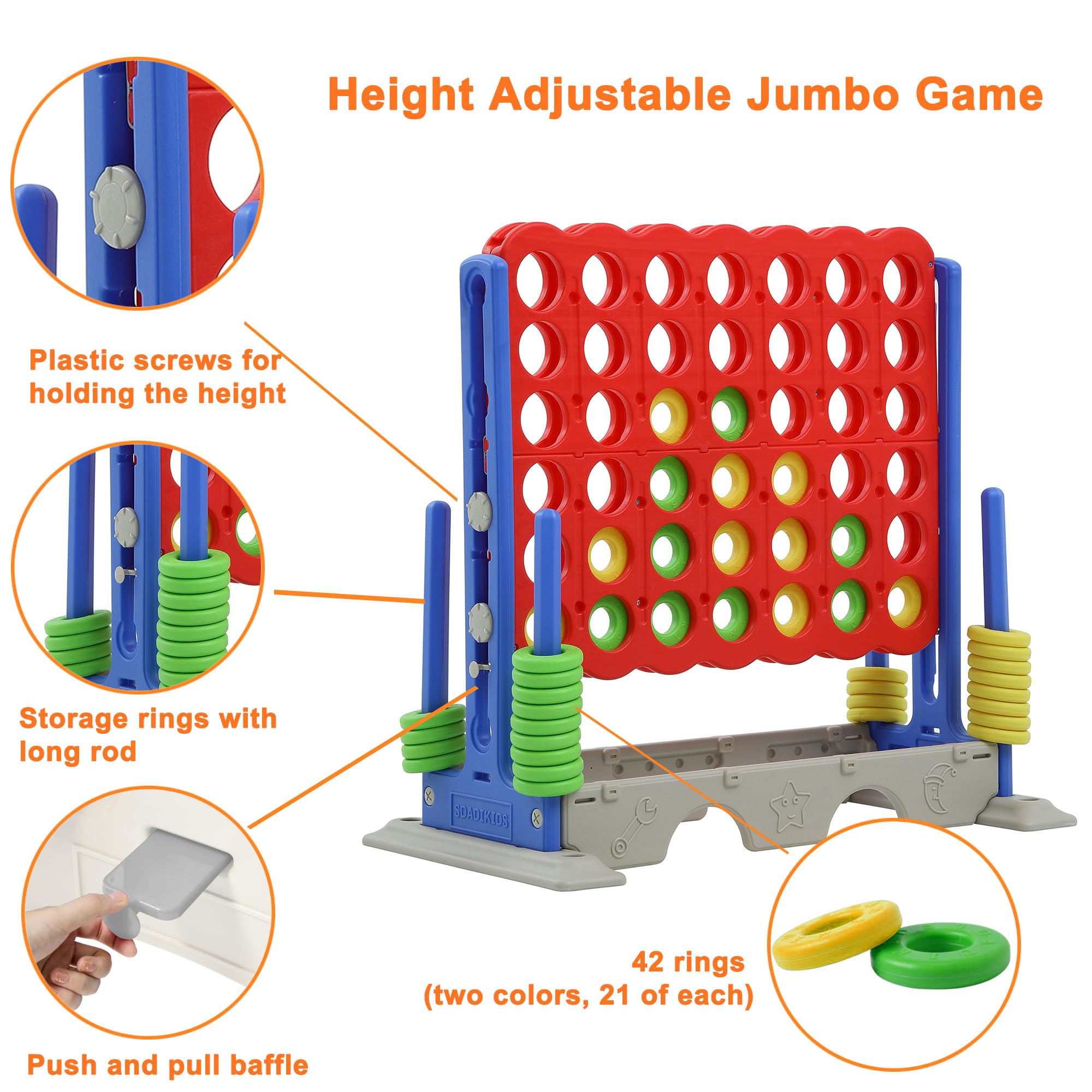 Giant 4 Connect Height Adjustable Jumbo Yard Game - 33 Inch Four in a Row Outdoor Large Games with Stable Base - Fun Backyard Games for Adults, Kids & Family - Perfect for Parties, Picnics & Outdoor Gatherings