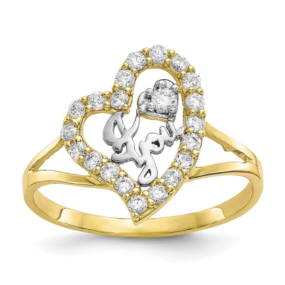 10K Yellow Gold & Rhodium Plated Cubic Zirconia Heart Ring - 