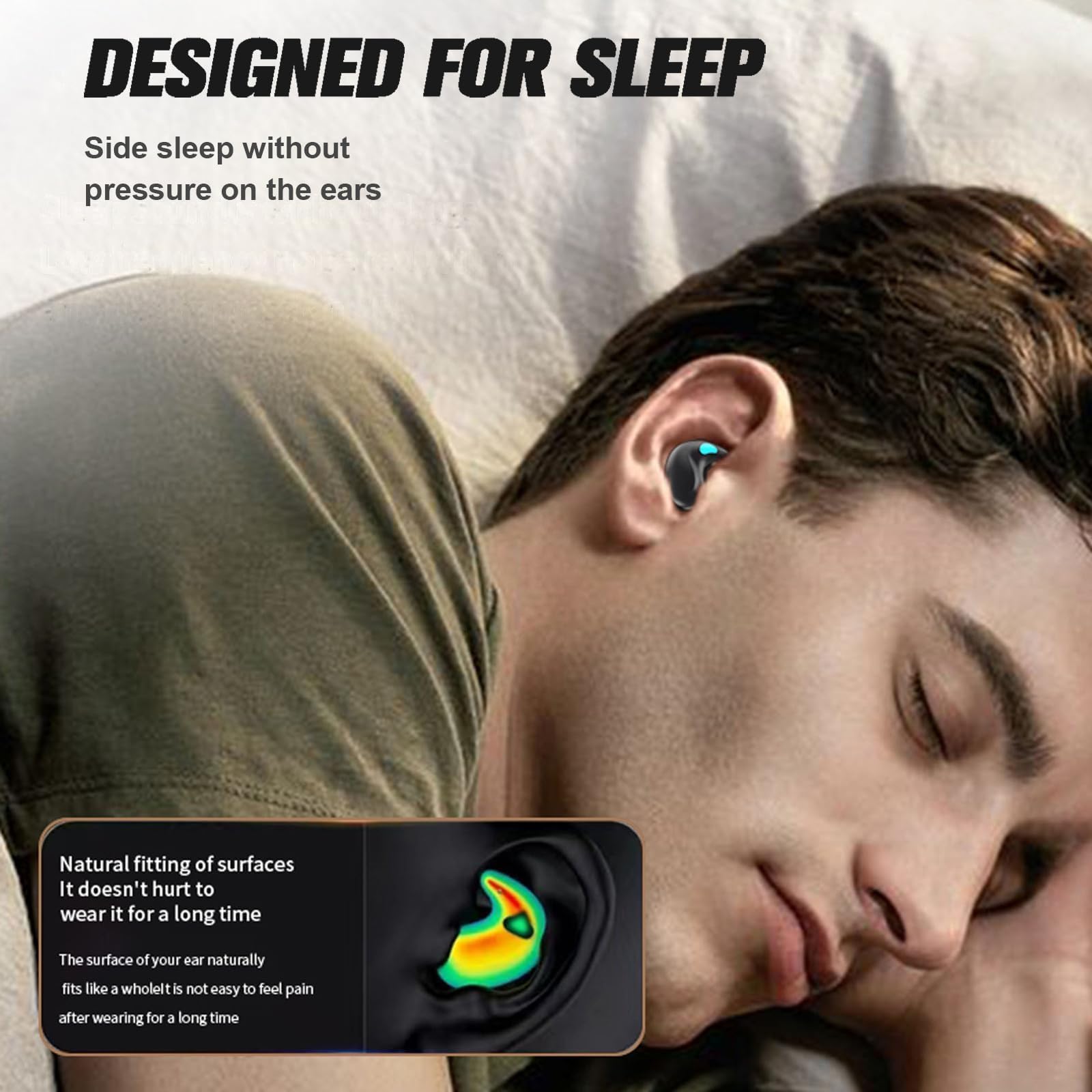 Xmenha Wireless Black Invisible Sleep Earbuds for Side Sleepers - Bluetooth Small Headphones for Sleeping, Tiny Mini Hidden Earbuds for Small Ears - Perfect for Nighttime Use, Travel & Noise Isolation