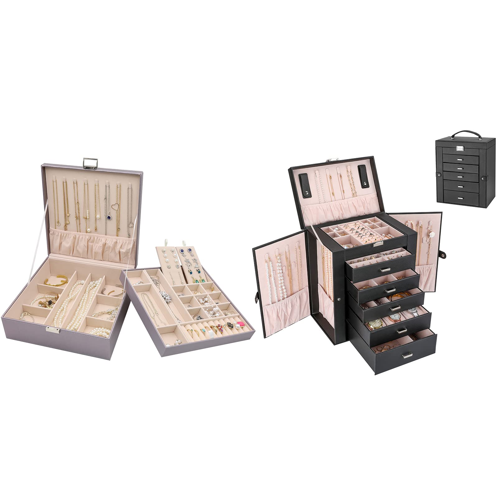 ProCase 6-Layer Large Jewelry Organizer Box for Women - Elegant Jewelry Storage Case with Mirror for Necklaces, Rings, Earrings & Bracelets - Perfect Gift for Girlfriend, Wife, Daughter (Home & Travel Use)
