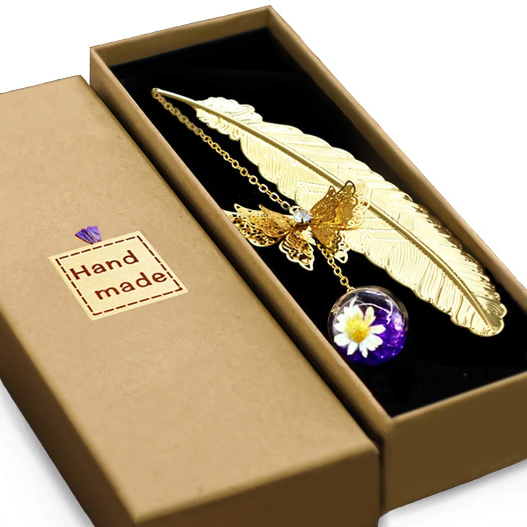 Metal Feather Bookmark with Butterfly Charms - Perfect Mothers Day Gifts, Teacher Appreciation, Birthday Presents for Women, Girls, Moms, and Book Lovers - Ideal for Reading, Gifting, and Personal Use