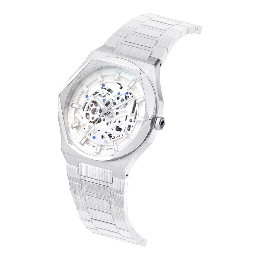 Aries Gold Voltamic Silver Dial Stainless Steel Men's Watch G 9031 S S - Luxury Dress Watch for Business, Formal Events & Gifts