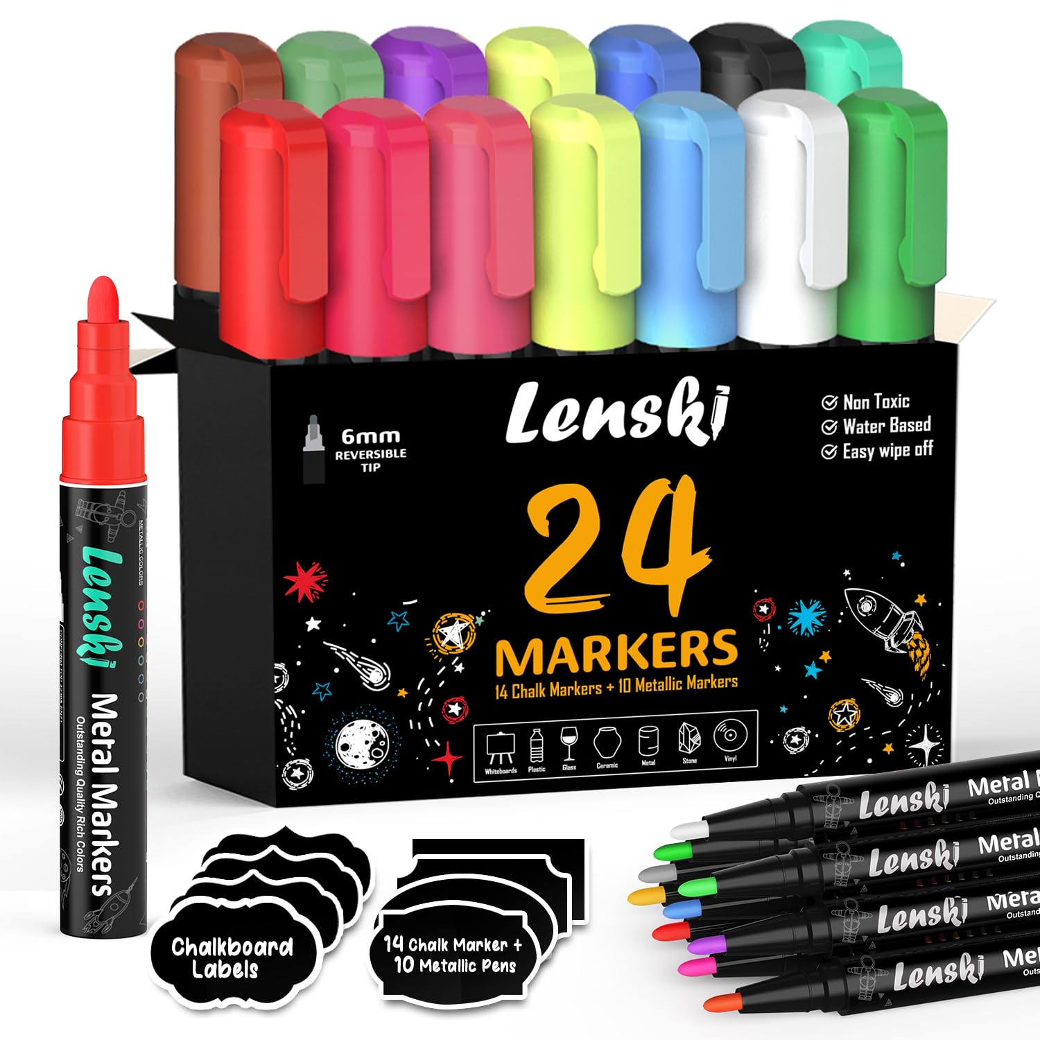 Erasable Liquid Chalk Markers for Blackboard & Windows - 12 Vibrant Colors, Easter Basket Stuffers for Teens & Kids 8-12, Non-Toxic School Art Supplies for Teachers, Students, DIY Projects & Menu Boards