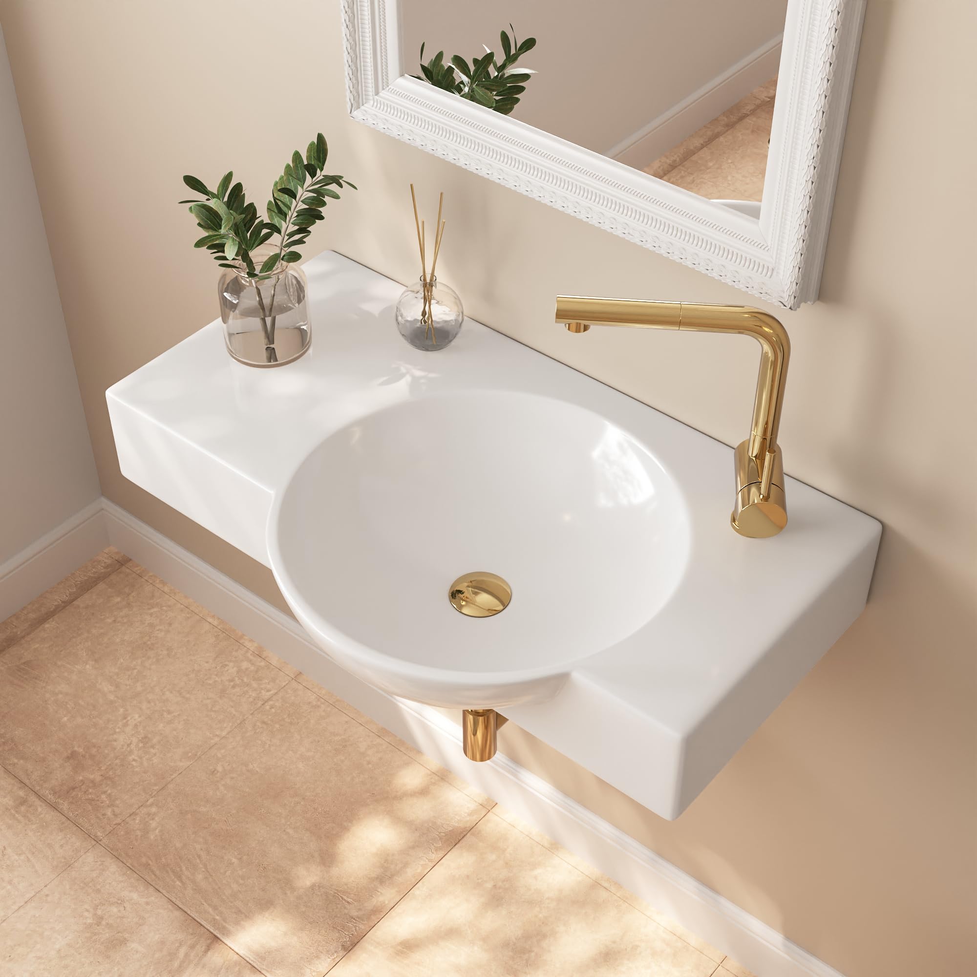 DeerValley 30x18 Inch White Ceramic Wall Mount Bathroom Sink - Modern Vessel Sink with Right Side Faucet Mount | Perfect for Small Bathrooms, Powder Rooms & Vanity Installations