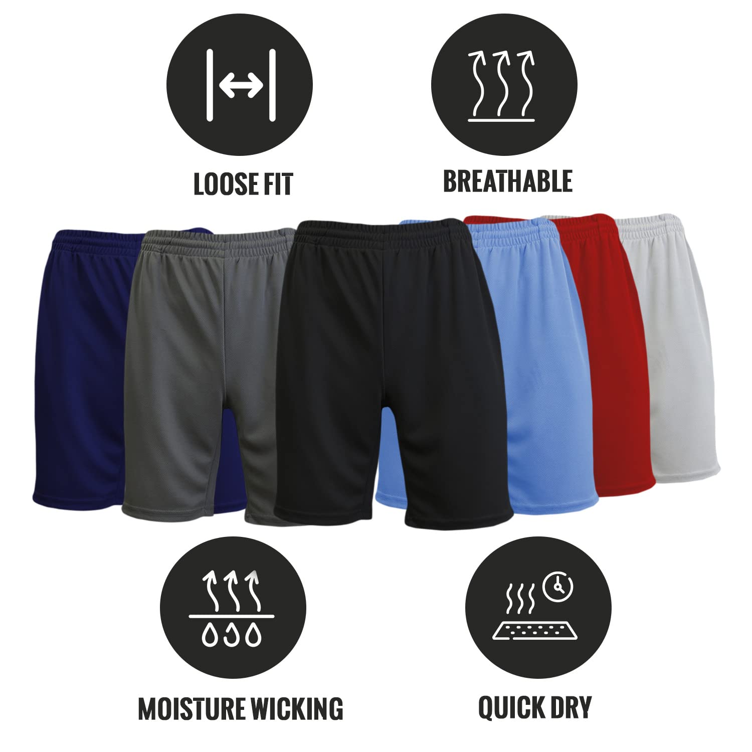 Harvic Men's Quick Dry Mesh Athletic Shorts with Pockets - 6 Pack Performance Workout Shorts for Running, Gym & Outdoor Sports