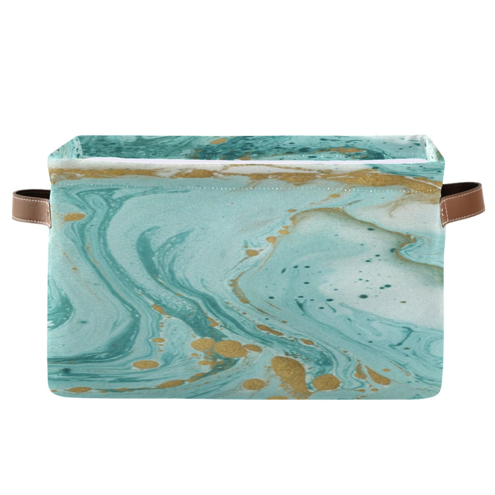 Turquoise Marble Foldable Storage Bins (2-Pack) - Collapsible Fabric Storage Baskets with Handles for Nursery, Closet, Bedroom & Office Organization - Perfect for Toys, Books & Home Decor