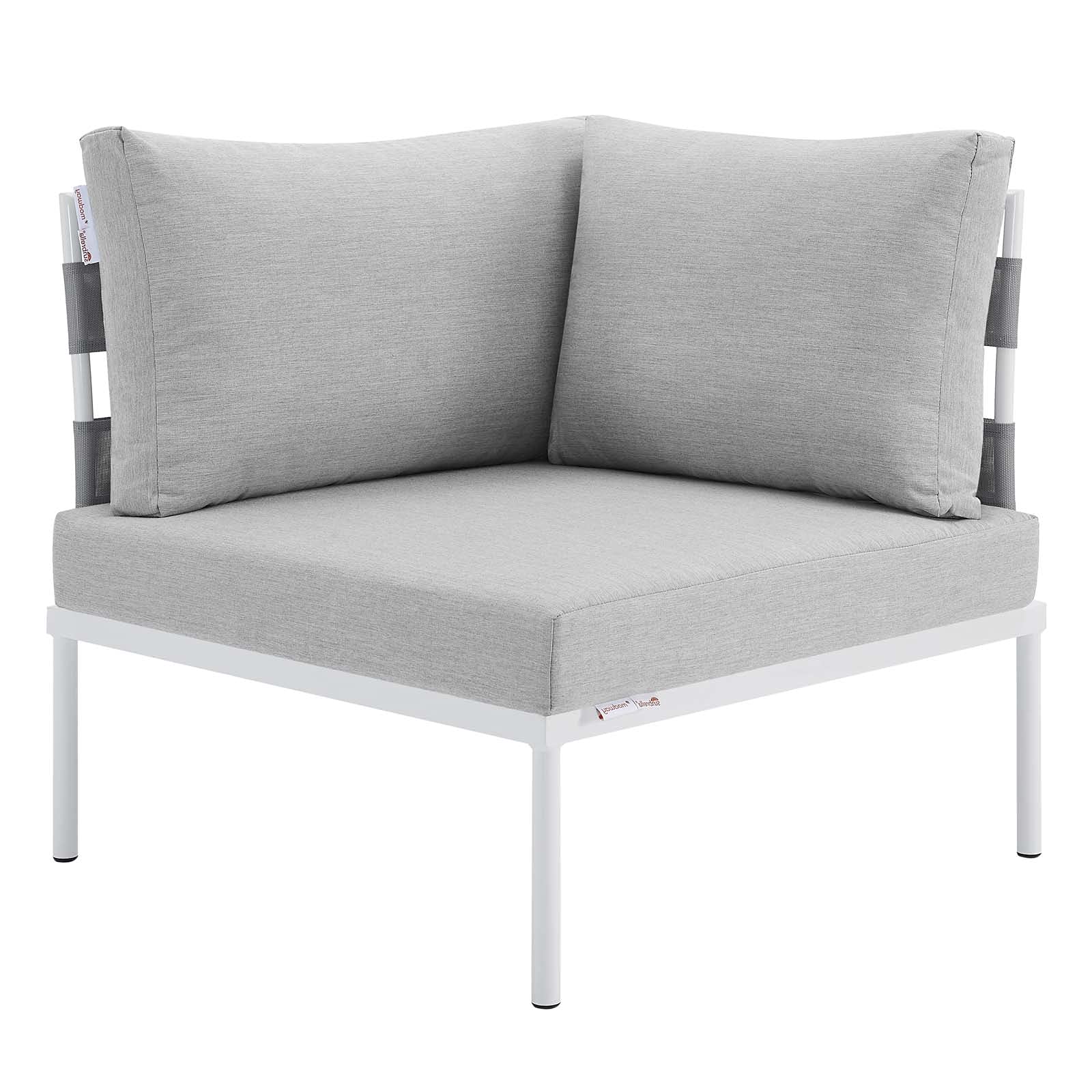 Modern Aluminum Grey Lounge Sectional Sofa Set with Chair & Table - Outdoor Patio, Garden, Cafe, Poolside Relaxation Furniture