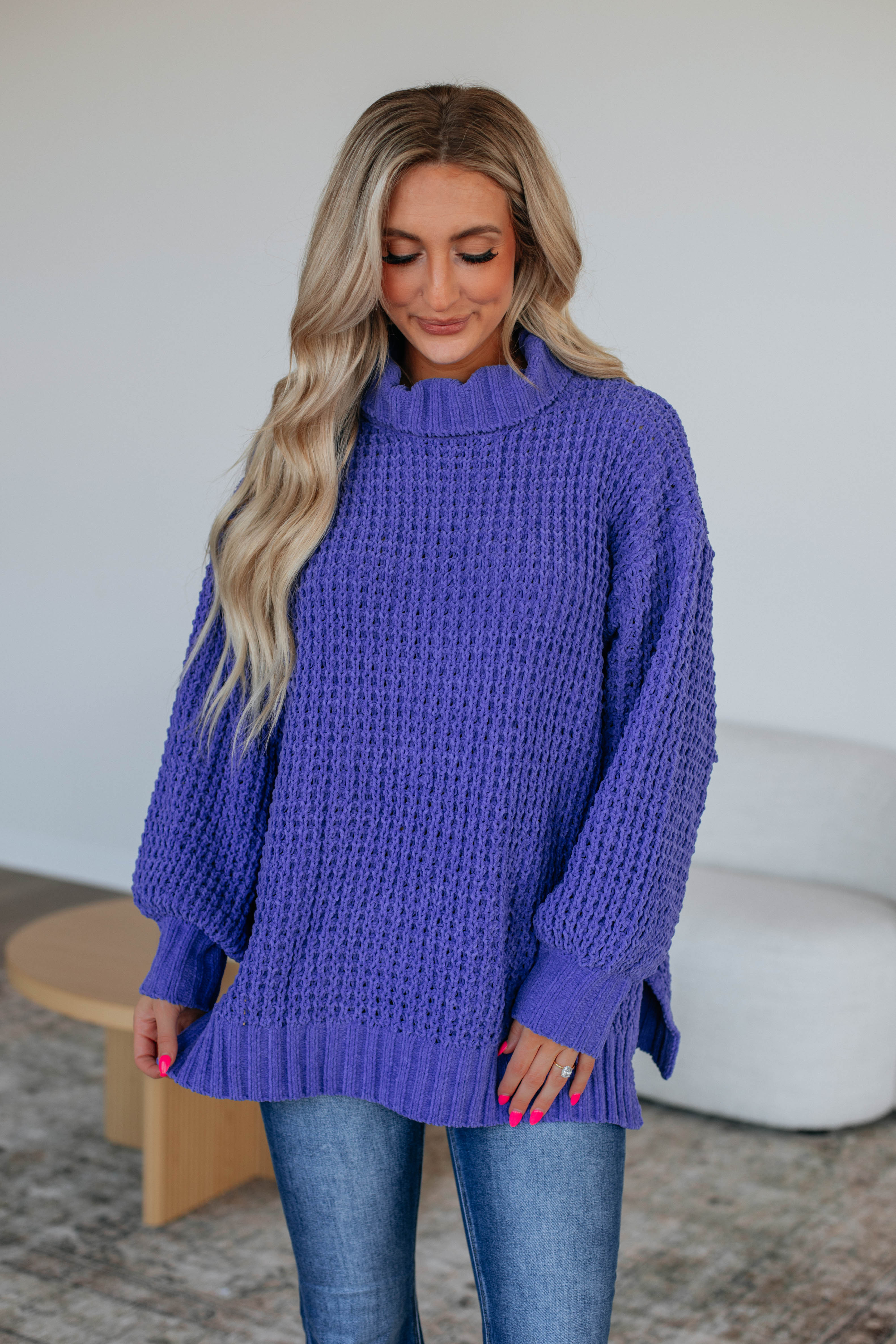Jadea Oversized Sweater Women's Soft Knit Pullover Periwinkle Blue | Cozy Winter Fashion for Casual Outings & Lounge Wear