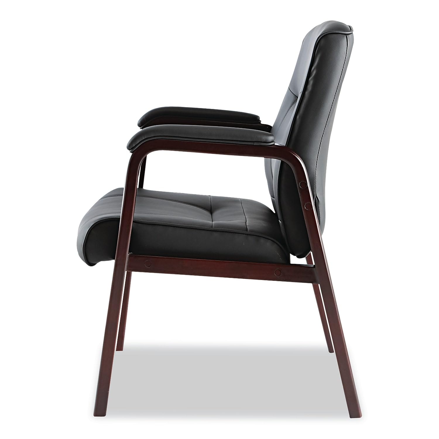 Alera MA43ALS10M Madaris Series Leather Guest Chair with Wood Trim - 4-Leg Office Chair in Black/Mahogany for Reception, Conference Rooms & Home Offices