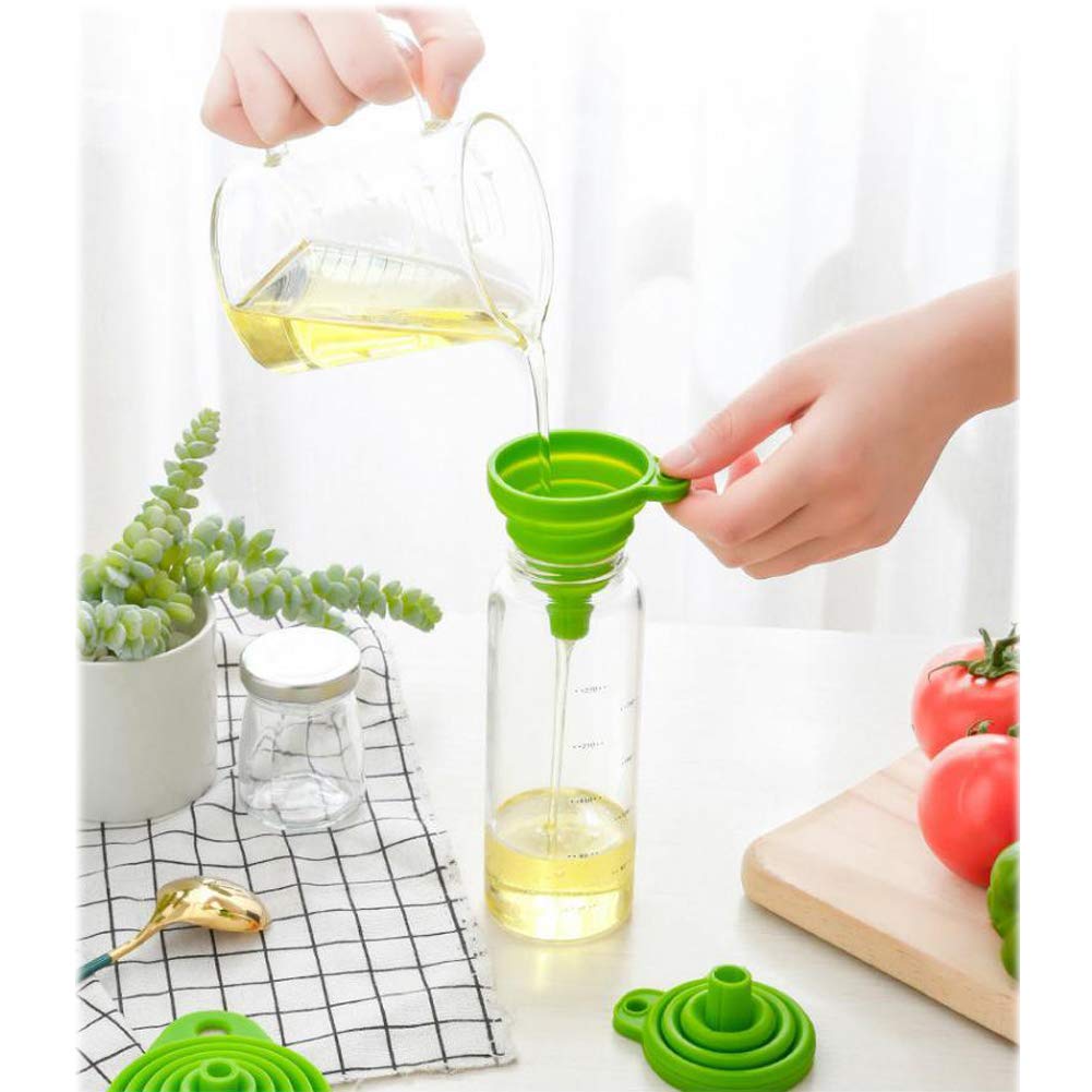 3-Pack Collapsible Silicone Kitchen Funnel Set - Food Grade, Portable for Water Bottles, Oil, Liquid & Powder Transfer (Green) | Perfect for Camping, Baking, Travel & Home Kitchen Use