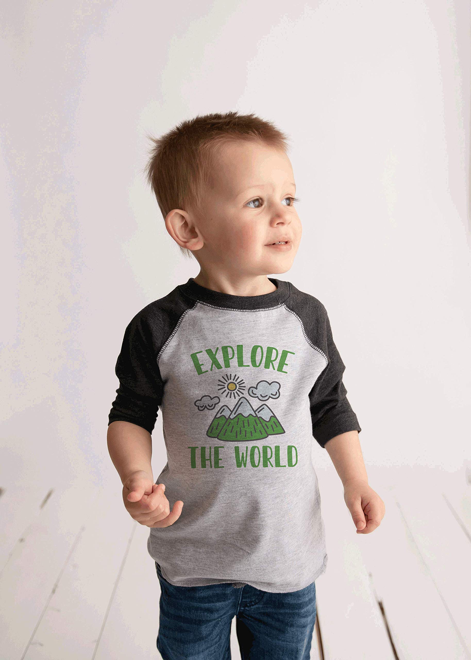 7 ate 9 Apparel Kids' Explore The World Travel T-Shirt - Grey Cotton Tee for Boys & Girls | Perfect for Family Vacations, Road Trips & Adventure Outings