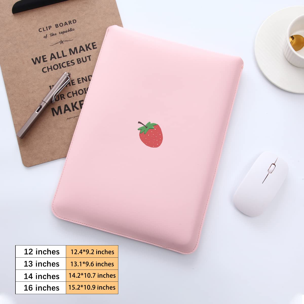 Strawberry Laptop Sleeve 13 Inch - Pink Faux Leather Protective Case for MacBook Air 13 & MacBook Pro 13 | Cute Computer Cover for Women & Girls | Perfect for School, Office & Travel Accessories