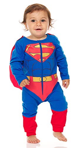 DC Comics Baby Boys Superhero Costume - Zip Up Bodysuit with Cape - Baby Superman & Batman Outfit for Halloween, Cosplay & Birthday Parties