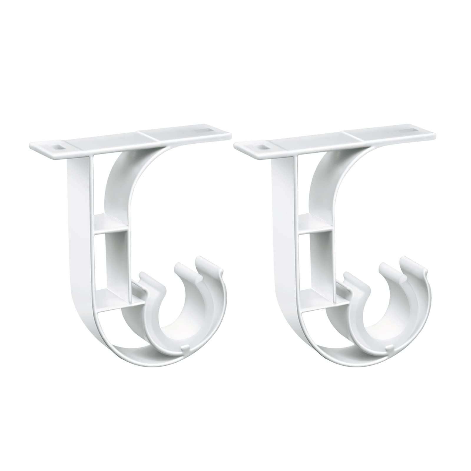 TOKPLNU Heavy Duty Ceiling Curtain Rod Hooks - 1 Inch White Curtain Rod Holders (Set of 2) - Perfect for Living Room, Bedroom & Dorm Window Treatments