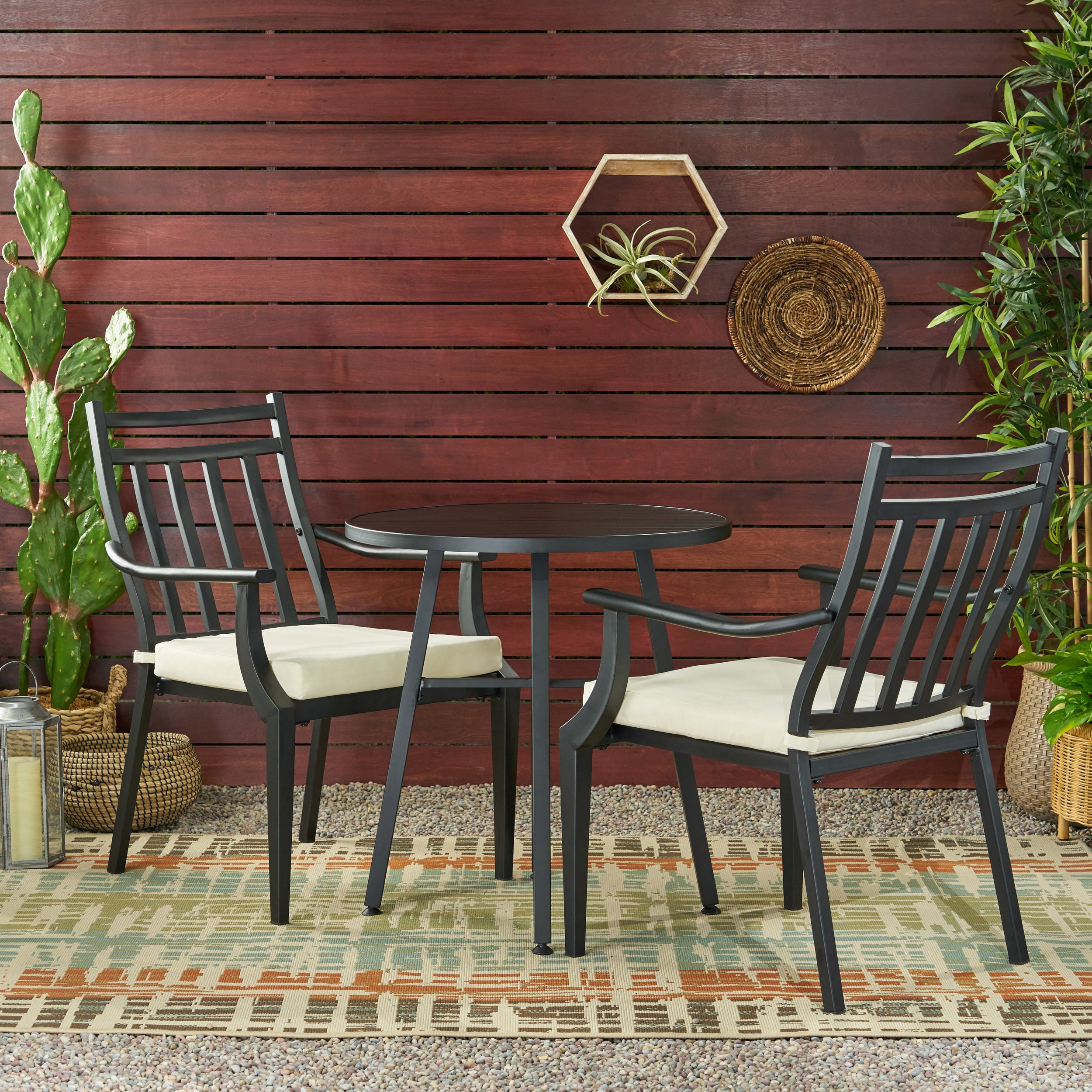 DELMAR 3-Piece Outdoor Metal Bistro Set - Patio Dining Table and Chairs for Garden, Balcony & Backyard - Rust-Resistant Steel Cafe Set for Coffee, Tea & Relaxing Outdoors