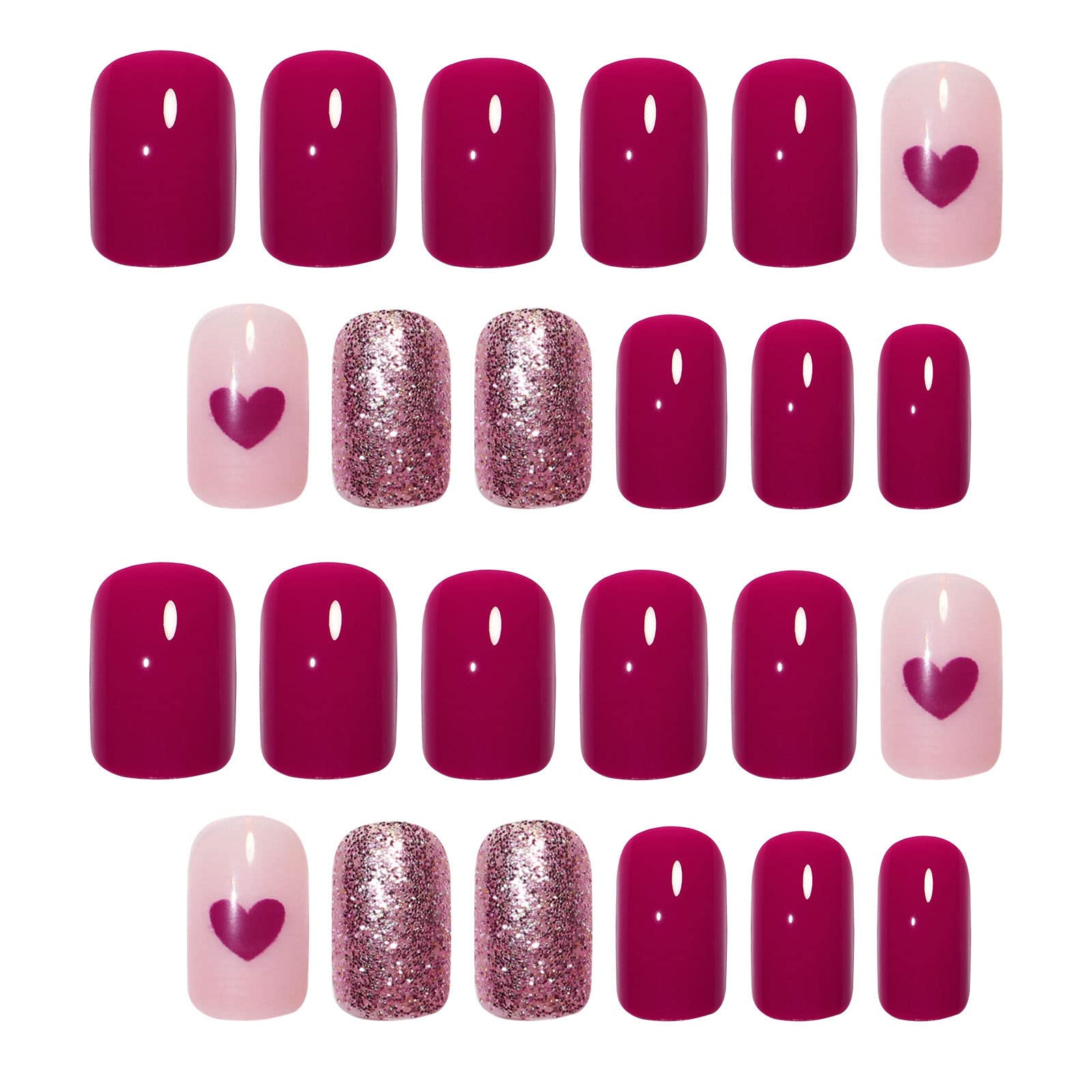 24PCS Red Love Shiny Press-On Fake Nails for Women - Glossy Press-On Nail Patches, Easy to Apply, One Size (Red-18) | Perfect for Parties, Weddings & Special Occasions