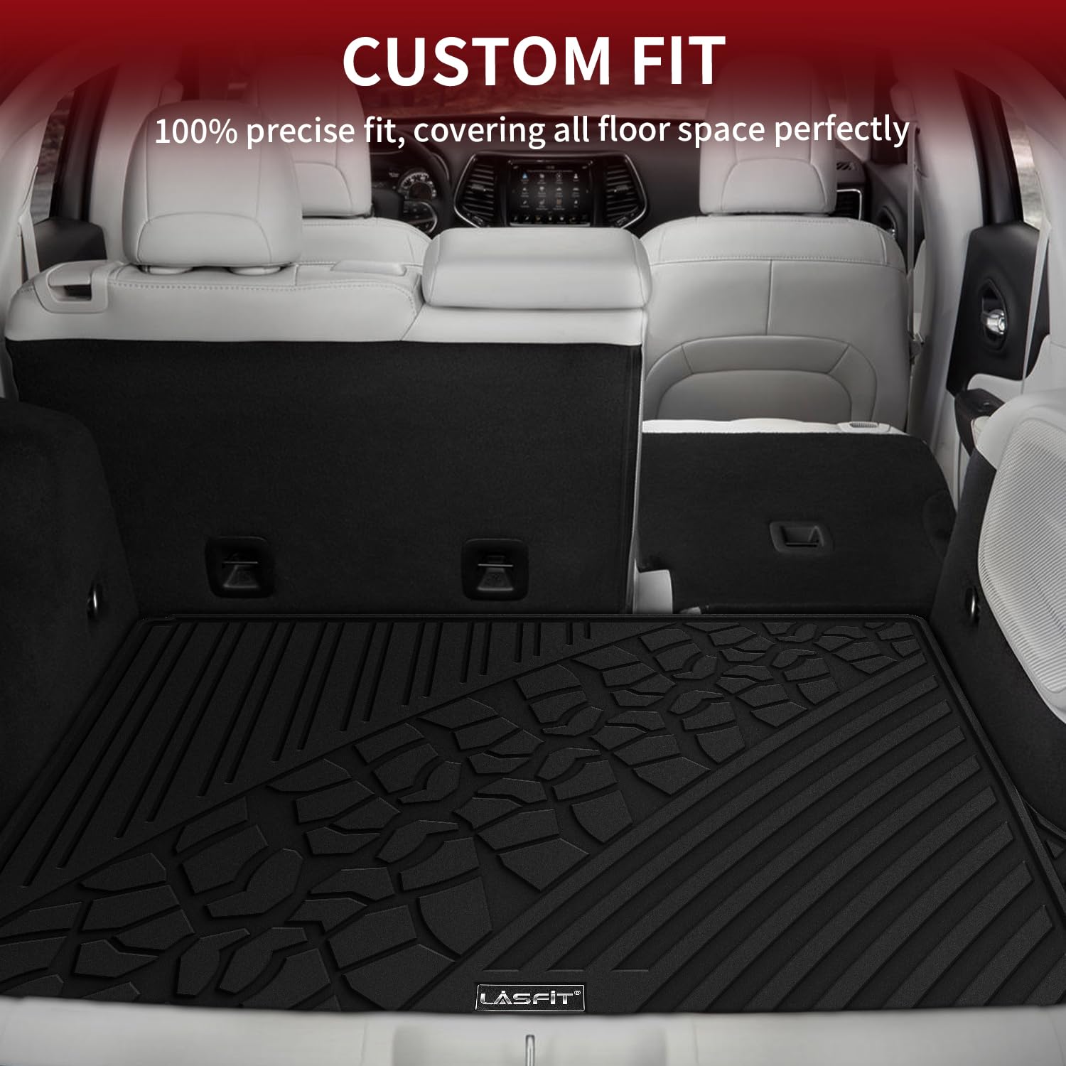 LASFIT Custom Fit All-Weather TPE Trunk Liner Cargo Mat for Jeep Grand Cherokee 2022-2025 (5-Seat, Includes 4xe Models, Excludes L) - Durable Black Interior Protection for SUVs - Perfect for Road Trips, Grocery Hauling & Outdoor Adventures