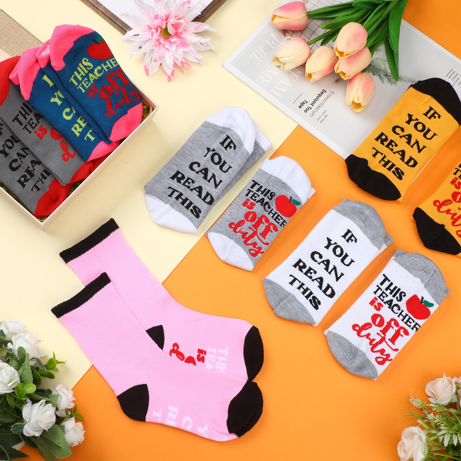 Jeyiour 24 Pair Funny Teacher Crew Socks - Teacher Appreciation Gifts, Novelty Graduation Socks for Women - Perfect for Classroom, School Events & Teacher Appreciation Week