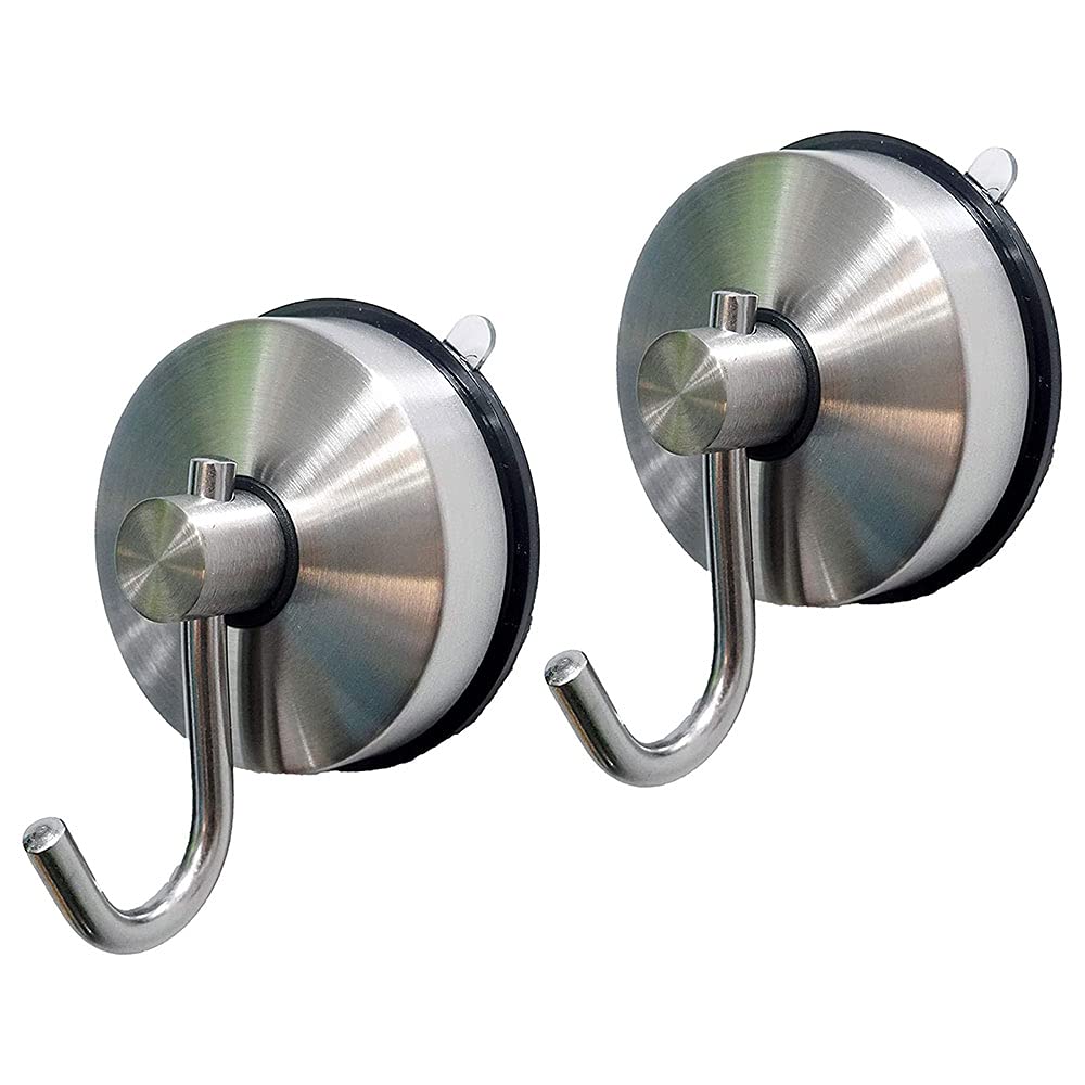 2Pcs Heavy Duty Stainless Steel Suction Hooks - Strong Vacuum Suction Cup Wall Hangers for Bathroom, Kitchen, Shower - Perfect for Towels, Robes, Utensils & Home Organization