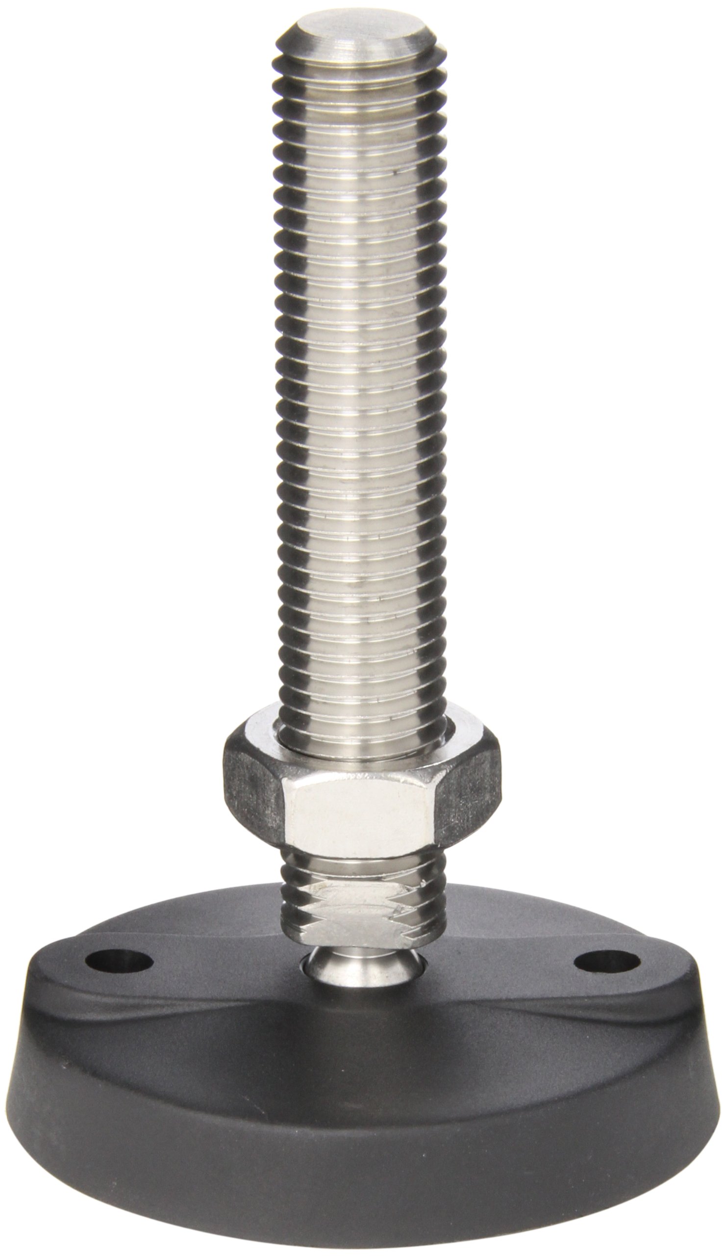 JW Winco 12T5WP9 NY-LEV Series WN9000.1 Stainless Steel Stud Leveling Mount with Lag Bolt Holes - Glass Filled Nylon Base, 1-8 Thread, 5