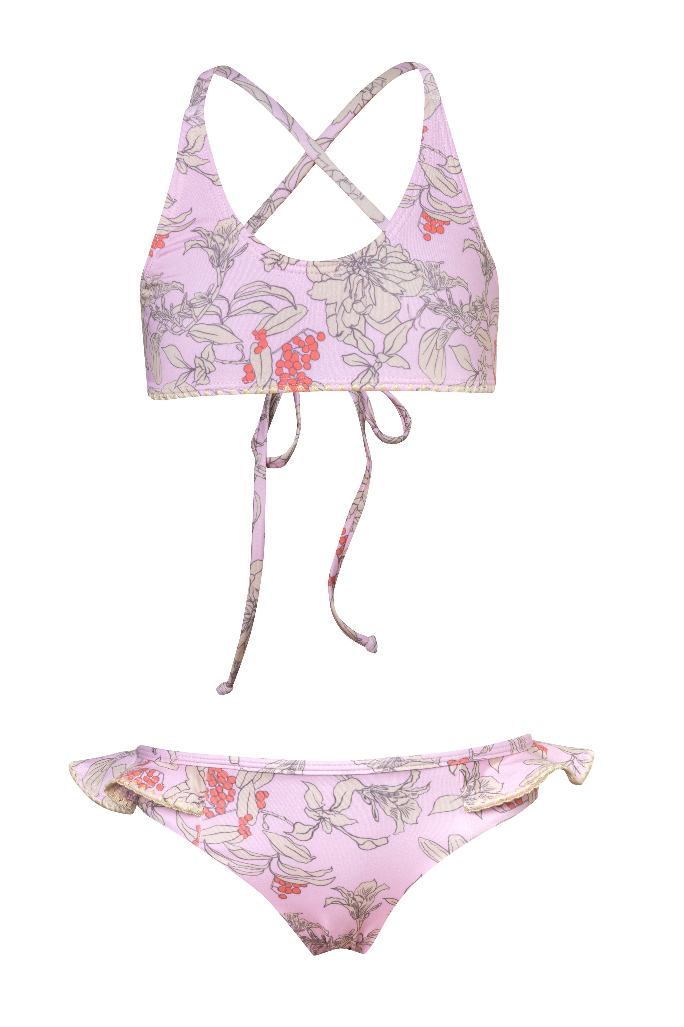 So Girl Garden Pink Bikini Set - Women's Floral Print Swimwear Two Piece for Beach Vacation & Pool Party