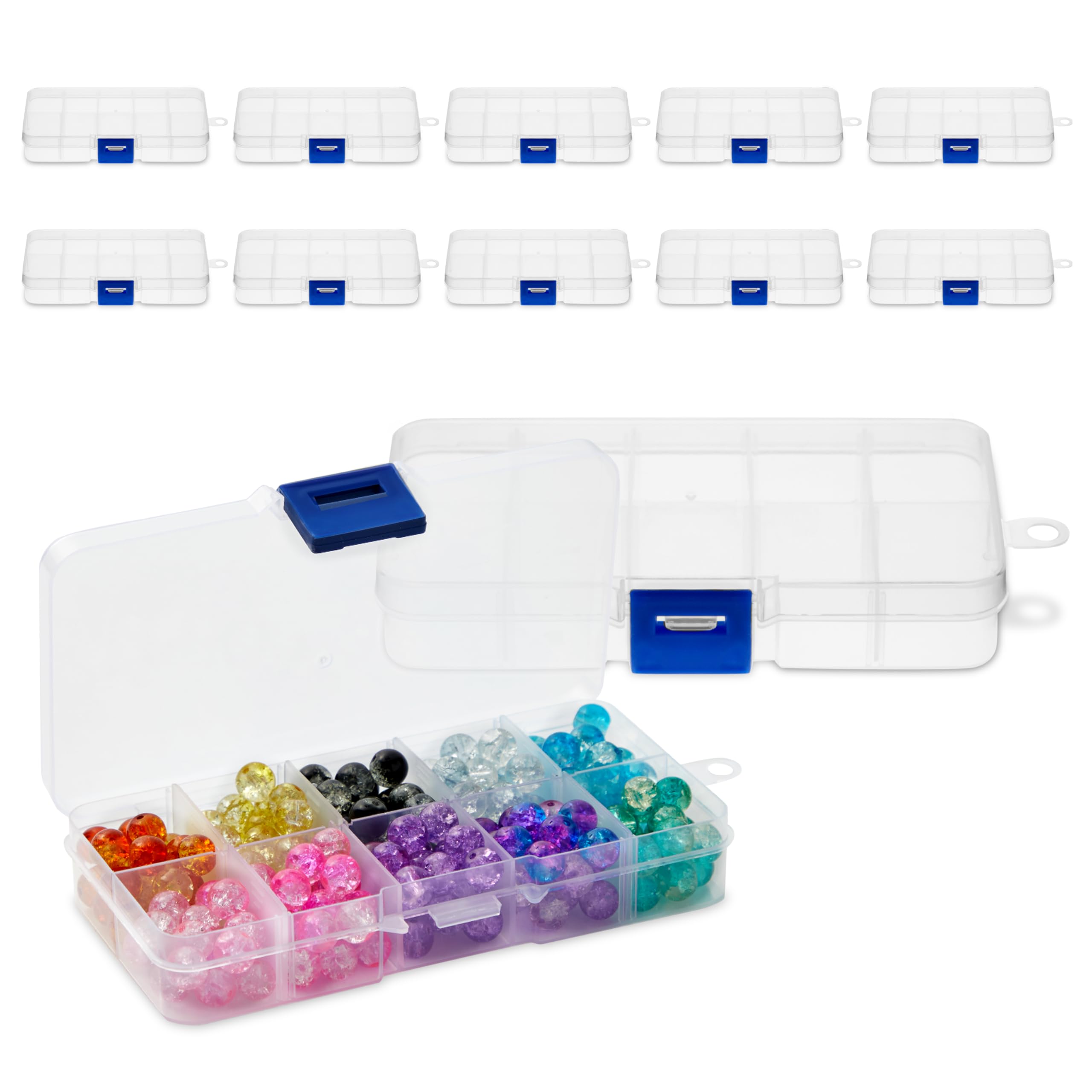 12 Pack Mini Clear Plastic Storage Containers with 10 Grid Dividers - Small Organizer Box for Beads, Buttons, DIY Jewelry Making, Fishing Tackle (2.5 x 5 Inches) - Perfect for Craft Supplies, Office Accessories & Travel Essentials