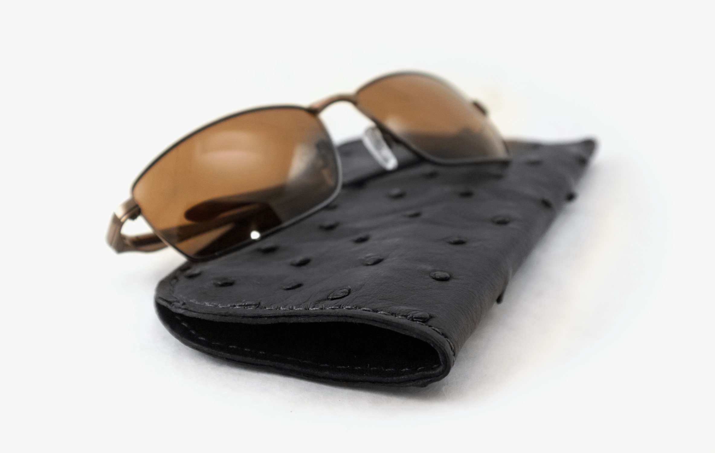 Genuine Ostrich Leather Soft Sunglasses & Eyeglasses Case - Premium Protective Eyewear Holder for Travel, Work, and Everyday Use