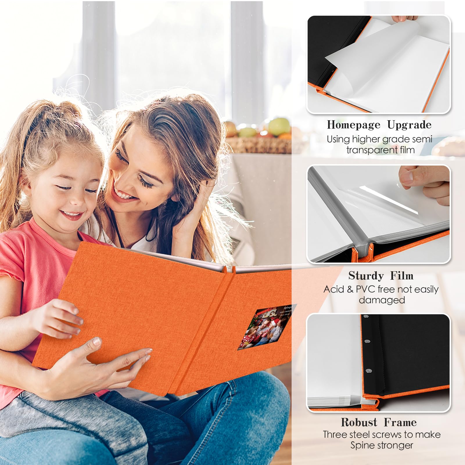 Premium DIY Magnetic Scrapbook Album - Self-Adhesive Linen Cover, Holds 4x6 to 10x12 Photos, Includes Metal Pen Holder, 60 Pages (13.2